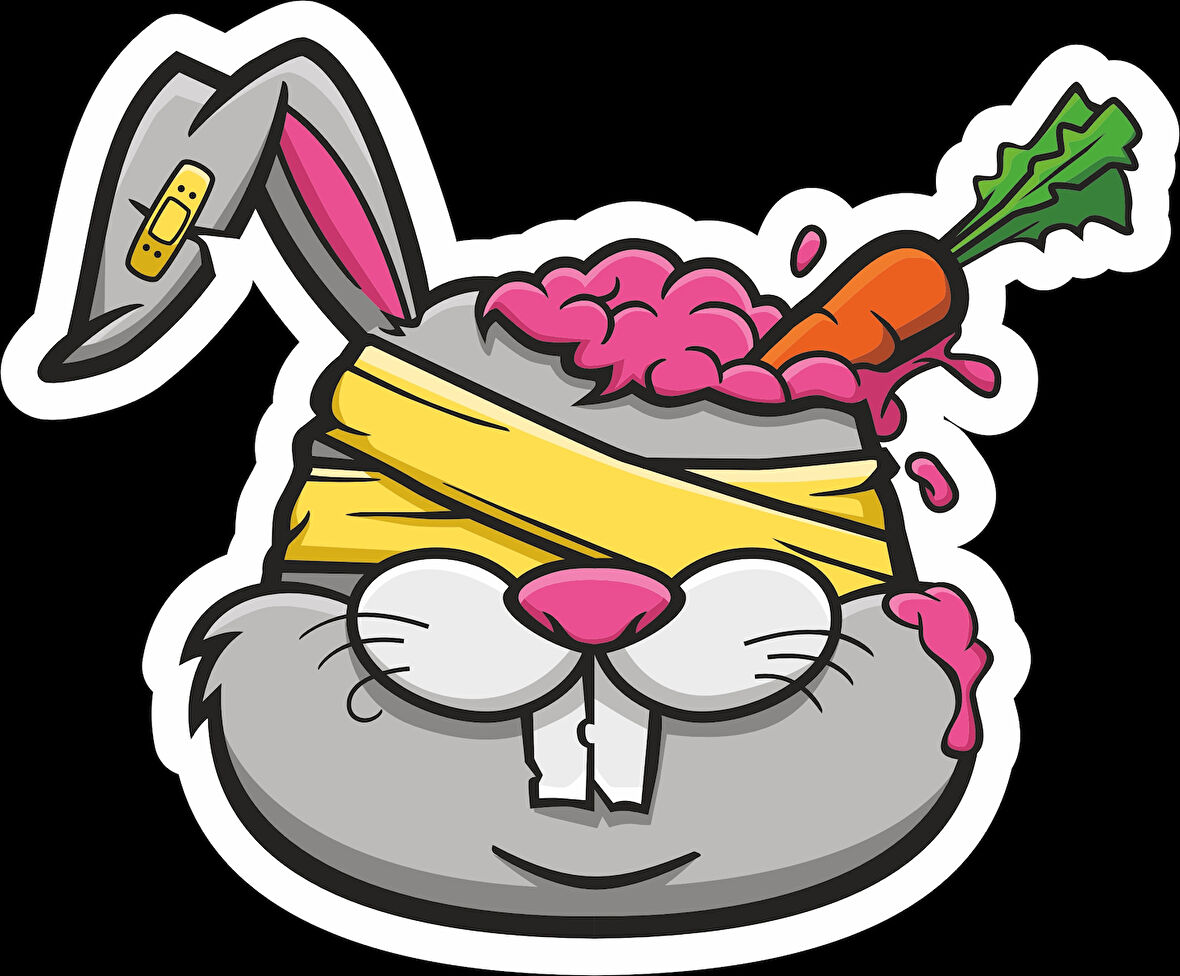 Gözleri Bağlı Tavşan Sticker 10x10 cmRenkli Sticker