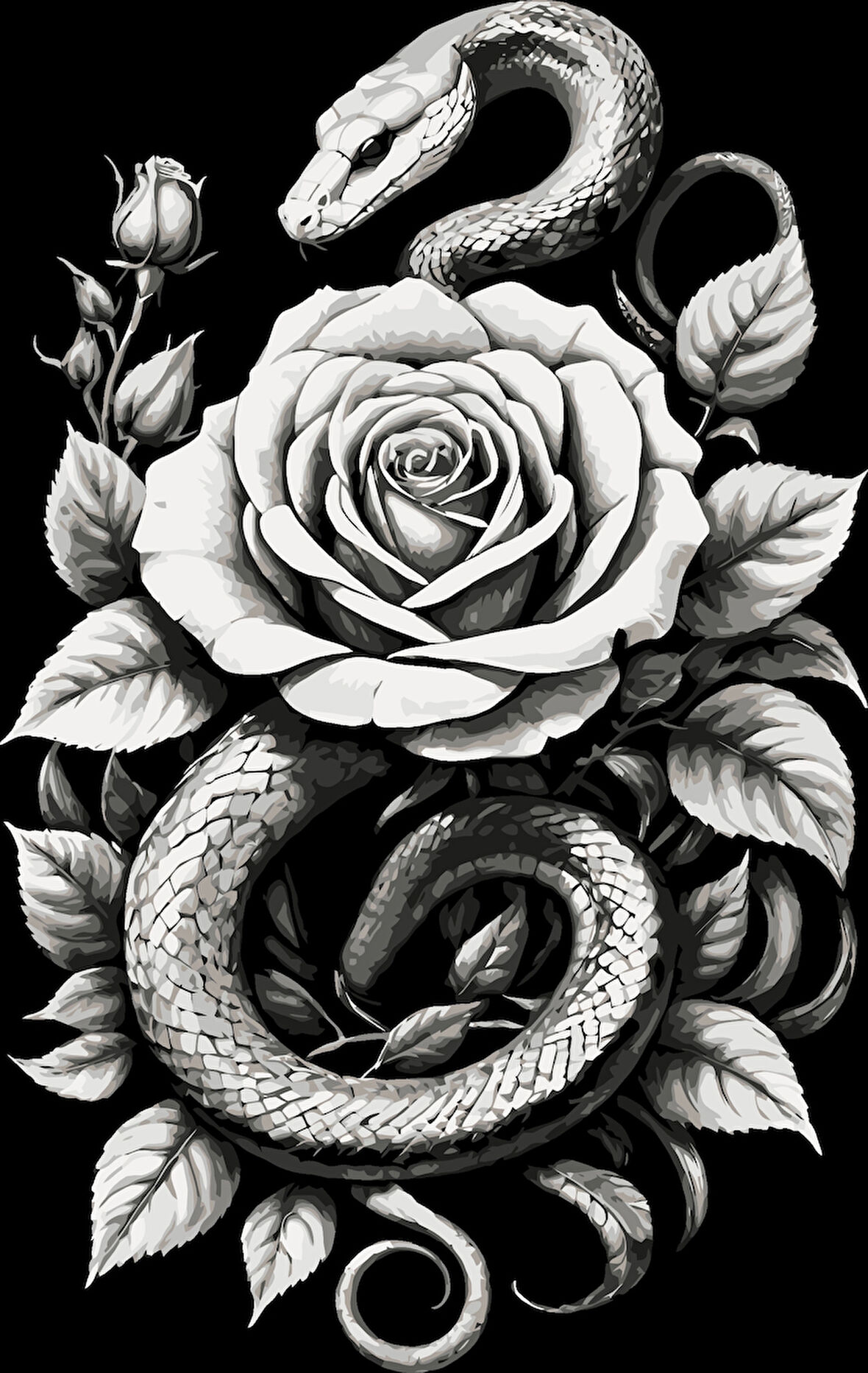 Yılan ve Gül Sticker 10x10 cmRenkli Sticker