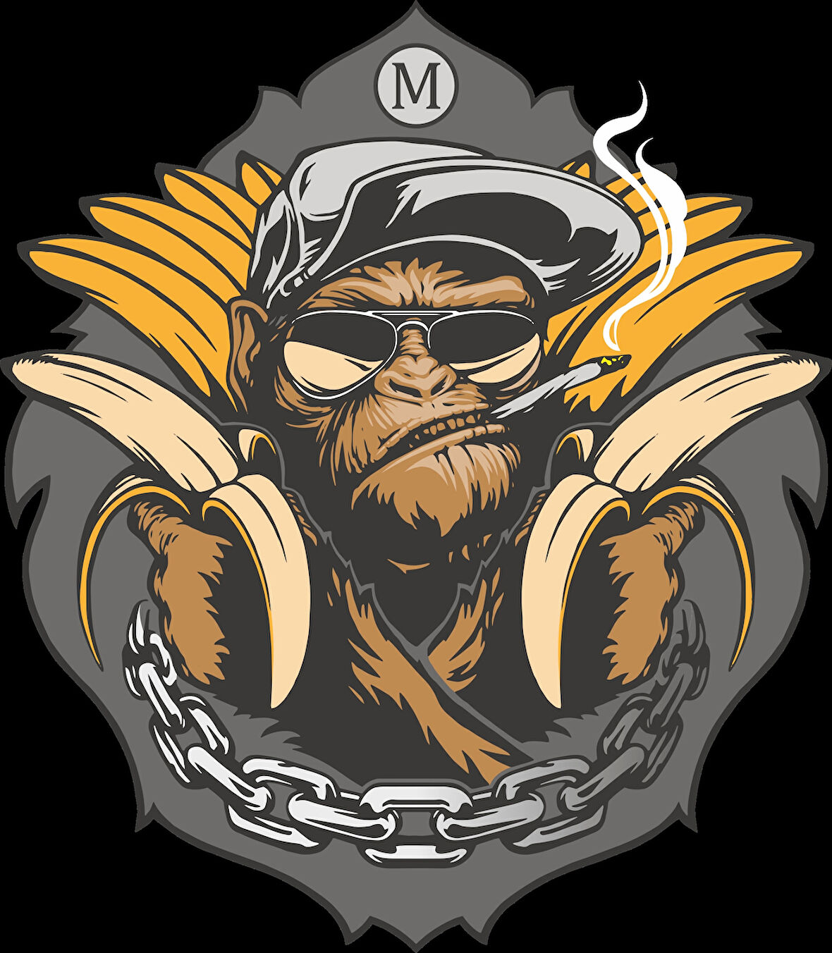 Muz ve Maymun Sticker 10x10 cmRenkli Sticker