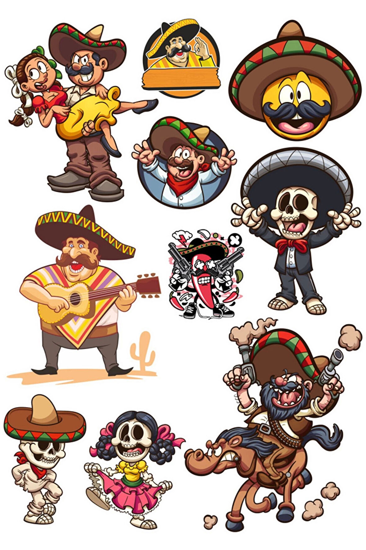 Mexican Sticker Set -1 10 Parça Telefon, Tablet, Defter, Laptop Sticker