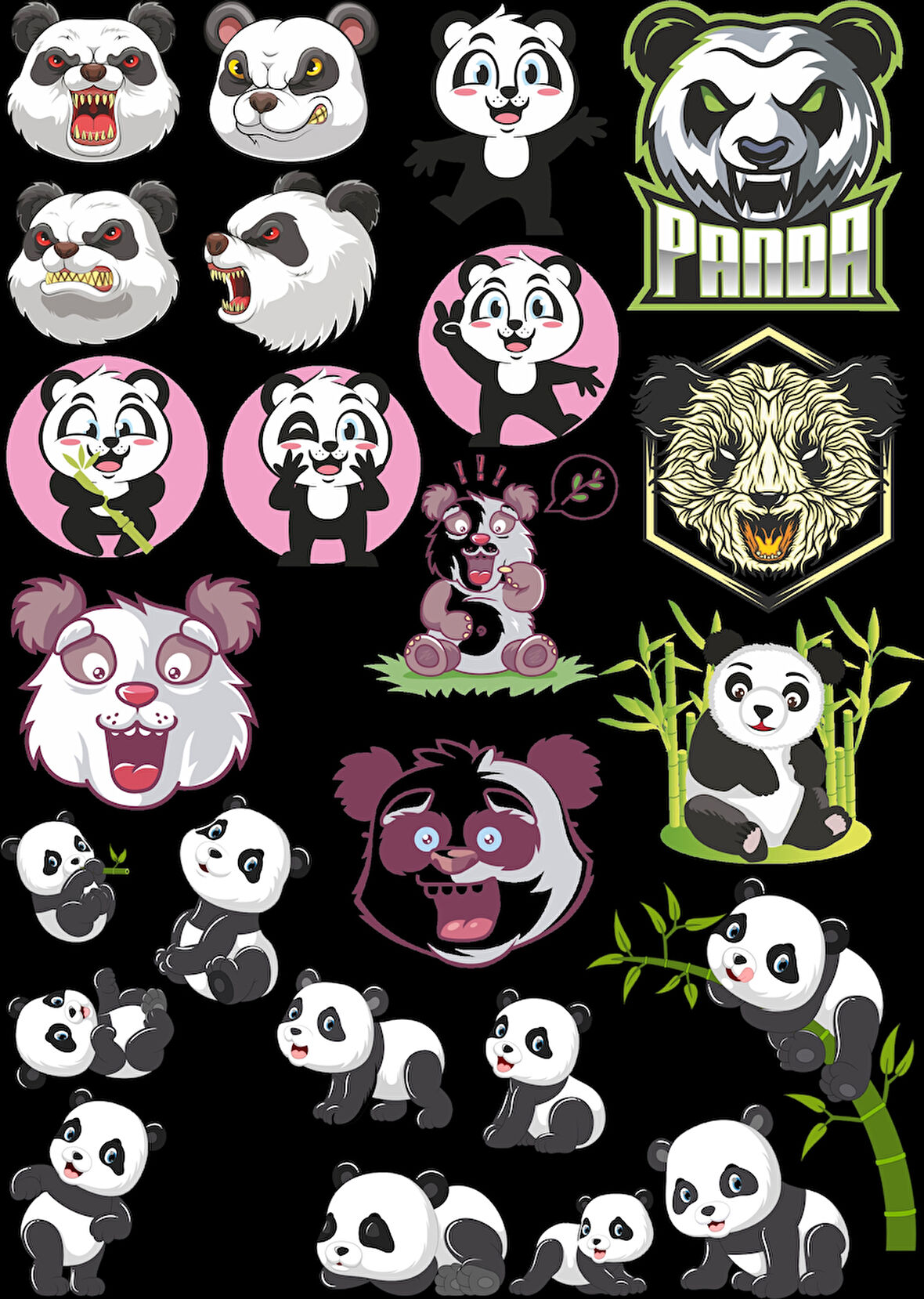 Panda Sticker Set -1 22 Parça Telefon, Tablet, Defter, Laptop Sticker
