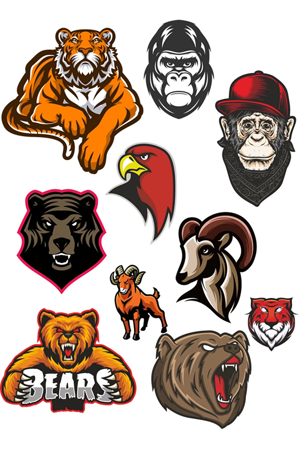 Agresif Hayvanlar Sticker Set-2 10 Parça Telefon, Tablet, Defter, Laptop Sticker