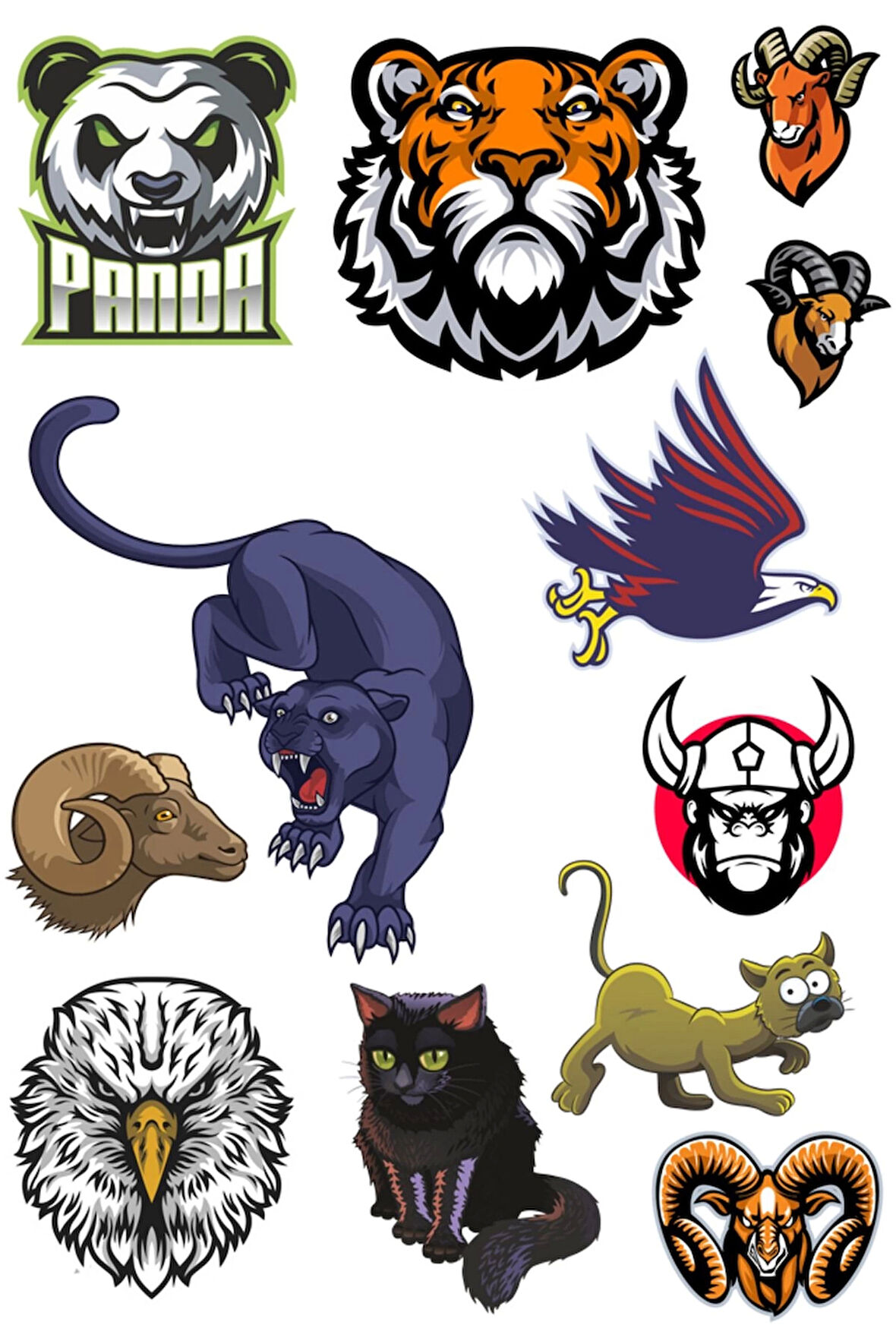 Agresif Hayvanlar Sticker Set-4 12 Parça Telefon, Tablet, Defter, Laptop Sticker