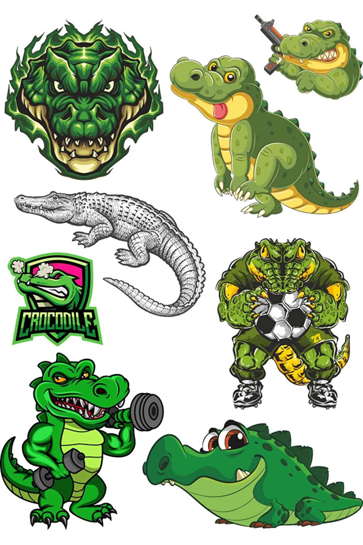 Timsah Sticker Set-1 8 Parça Telefon, Tablet, Defter, Laptop Sticker