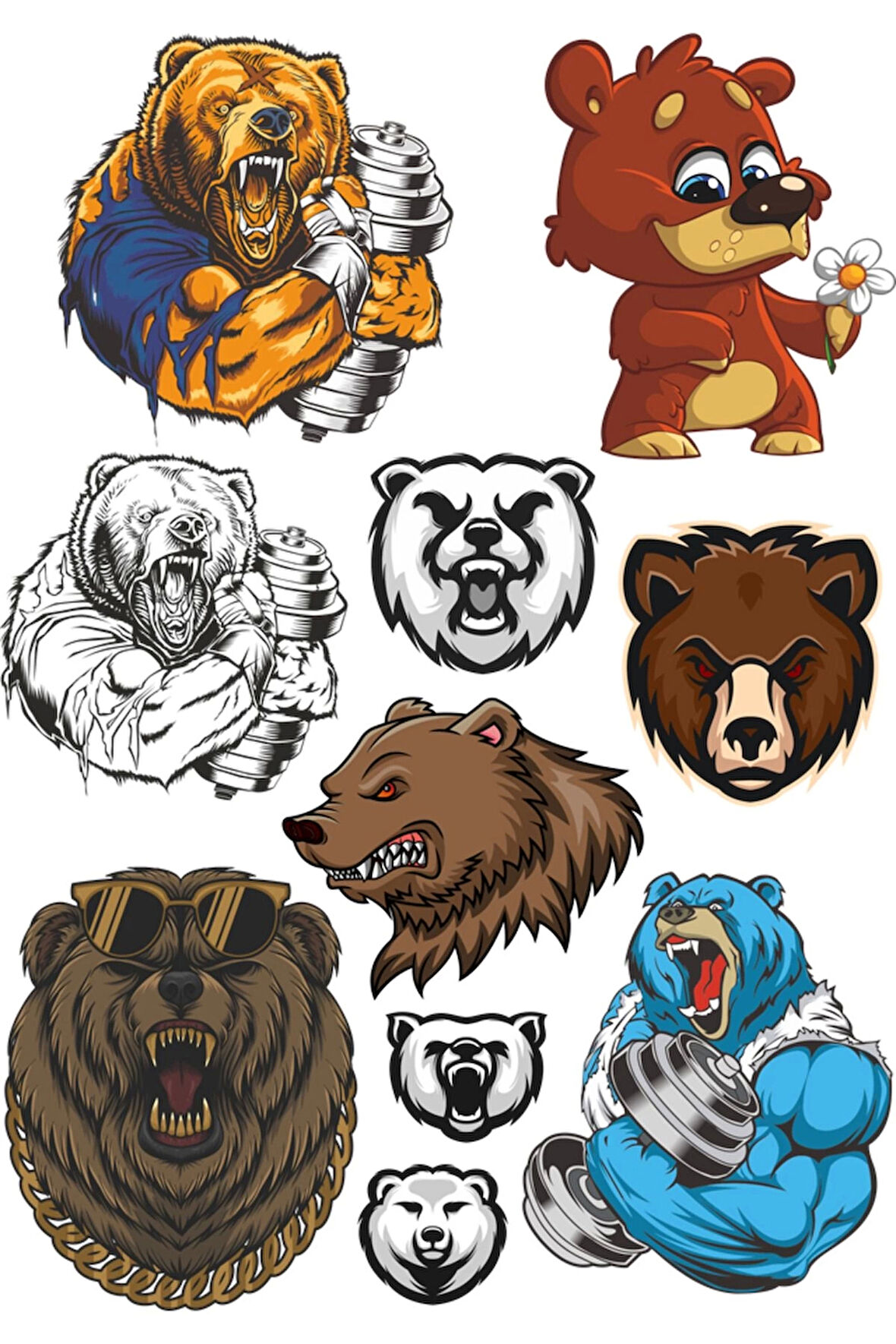 Ayı Sticker Set -2 10 Parça Telefon, Tablet, Defter, Laptop Sticker