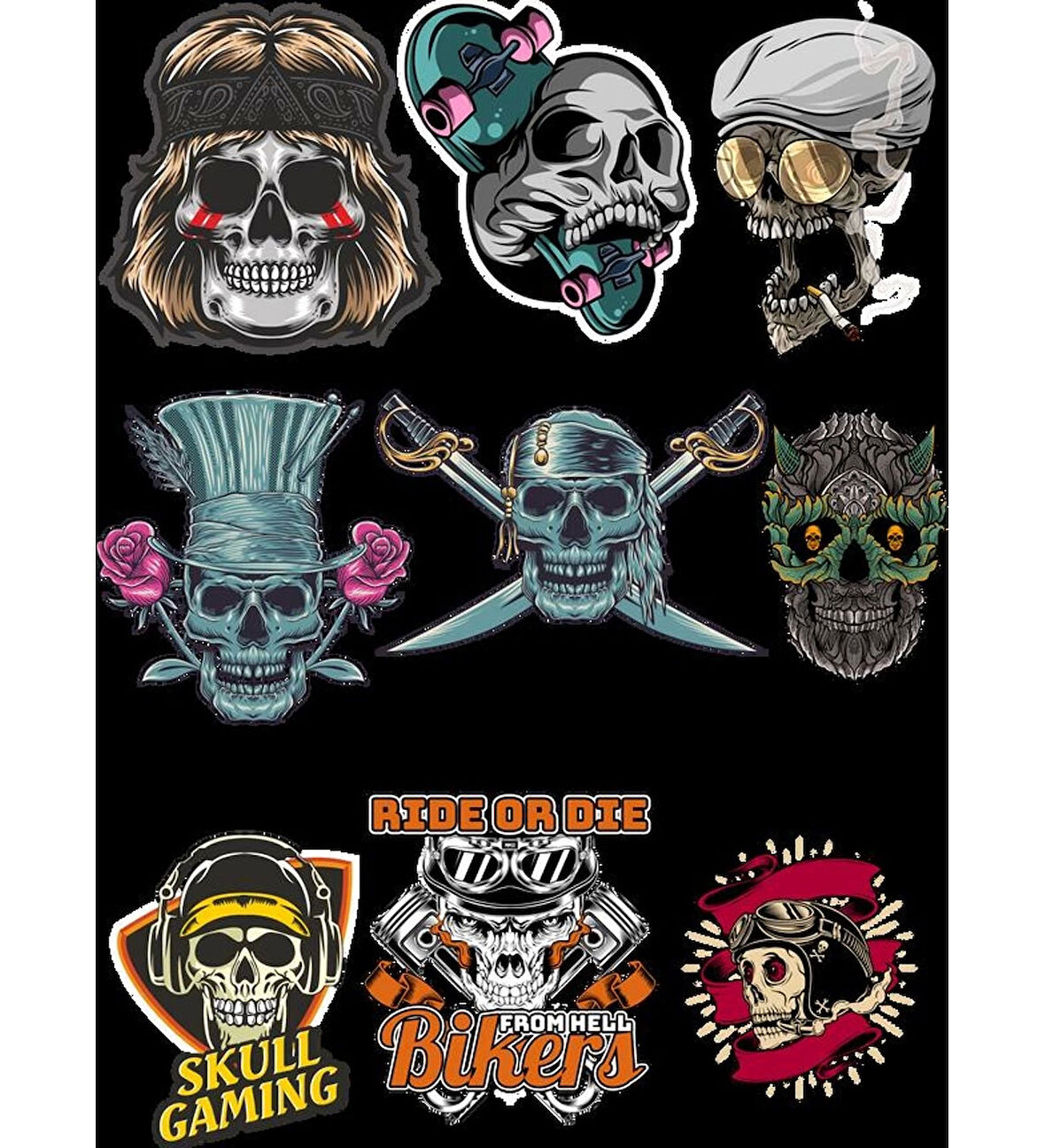 İskelet Sticker Set-5 9 Parça Telefon, Tablet, Defter, Laptop Sticker