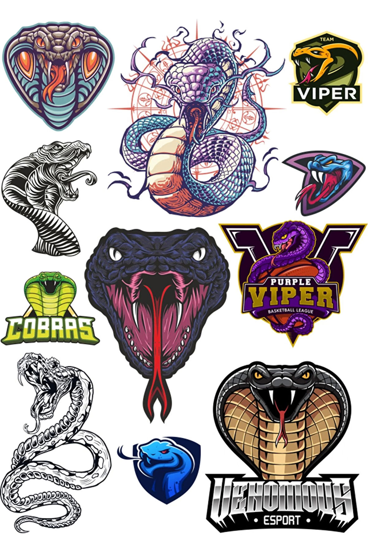 Yılan Sticker Set-1 11 Parça Telefon, Tablet, Defter, Laptop Sticker