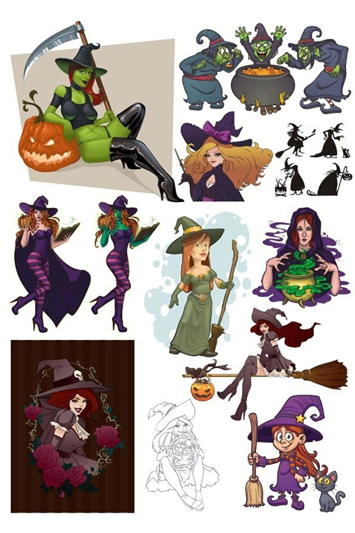 Cadı Sticker Set-2 17 Parça Telefon, Tablet, Defter, Laptop Sticker