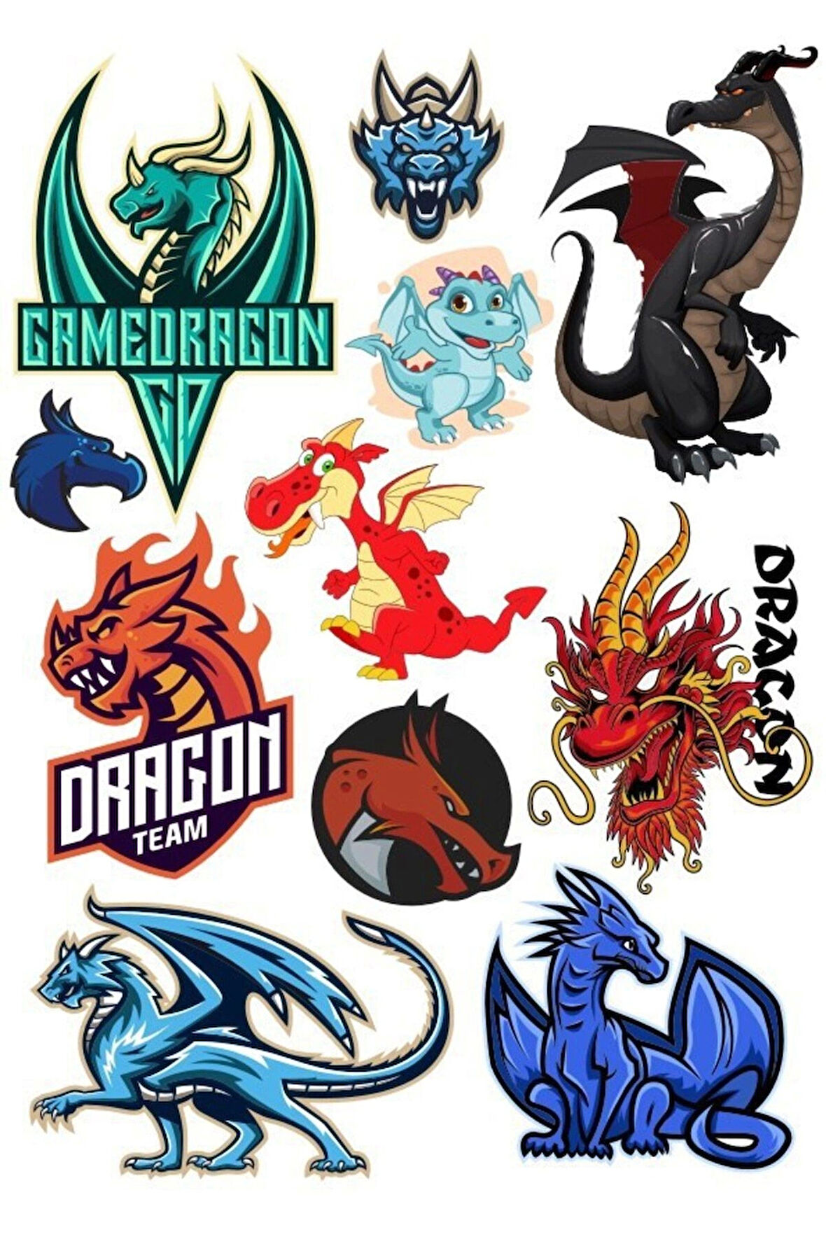 Ejderha Dragon Sticker Set-1 11 Parça Telefon, Tablet, Defter, Laptop Sticker