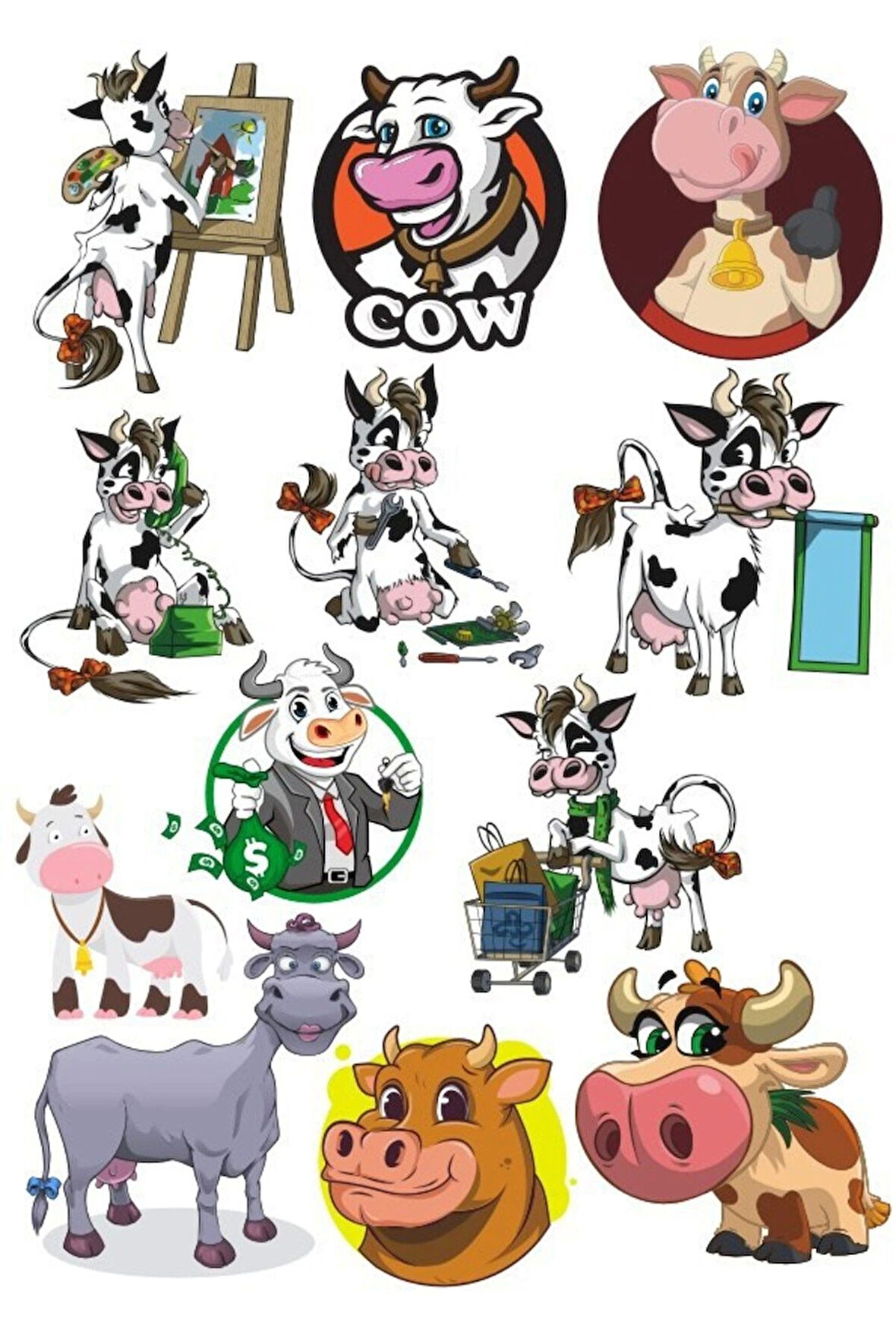İnek Sticker Set-1 13 Parça Telefon, Tablet, Defter, Laptop Sticker