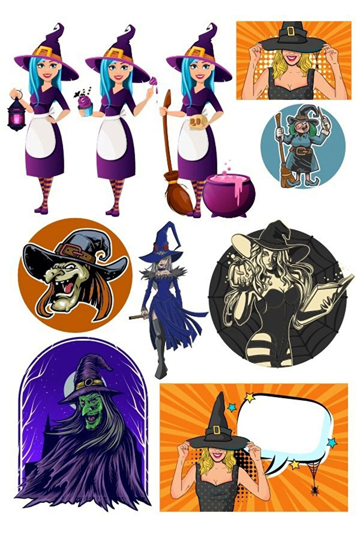 Cadı Sticker Set-3 10 Parça Telefon, Tablet, Defter, Laptop Sticker