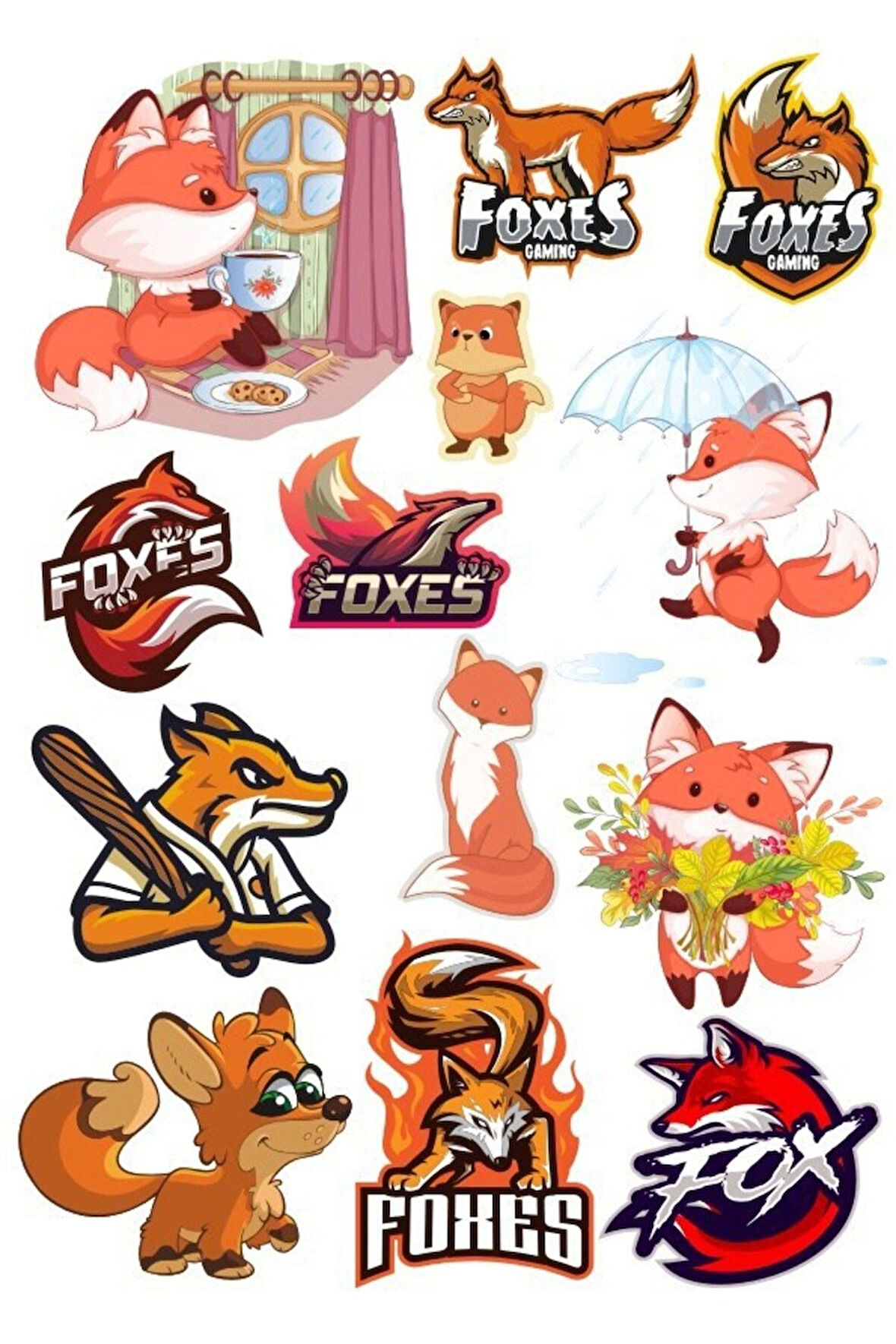 Tilki Sticker Set-1 13 Parça Telefon, Tablet, Defter, Laptop Sticker