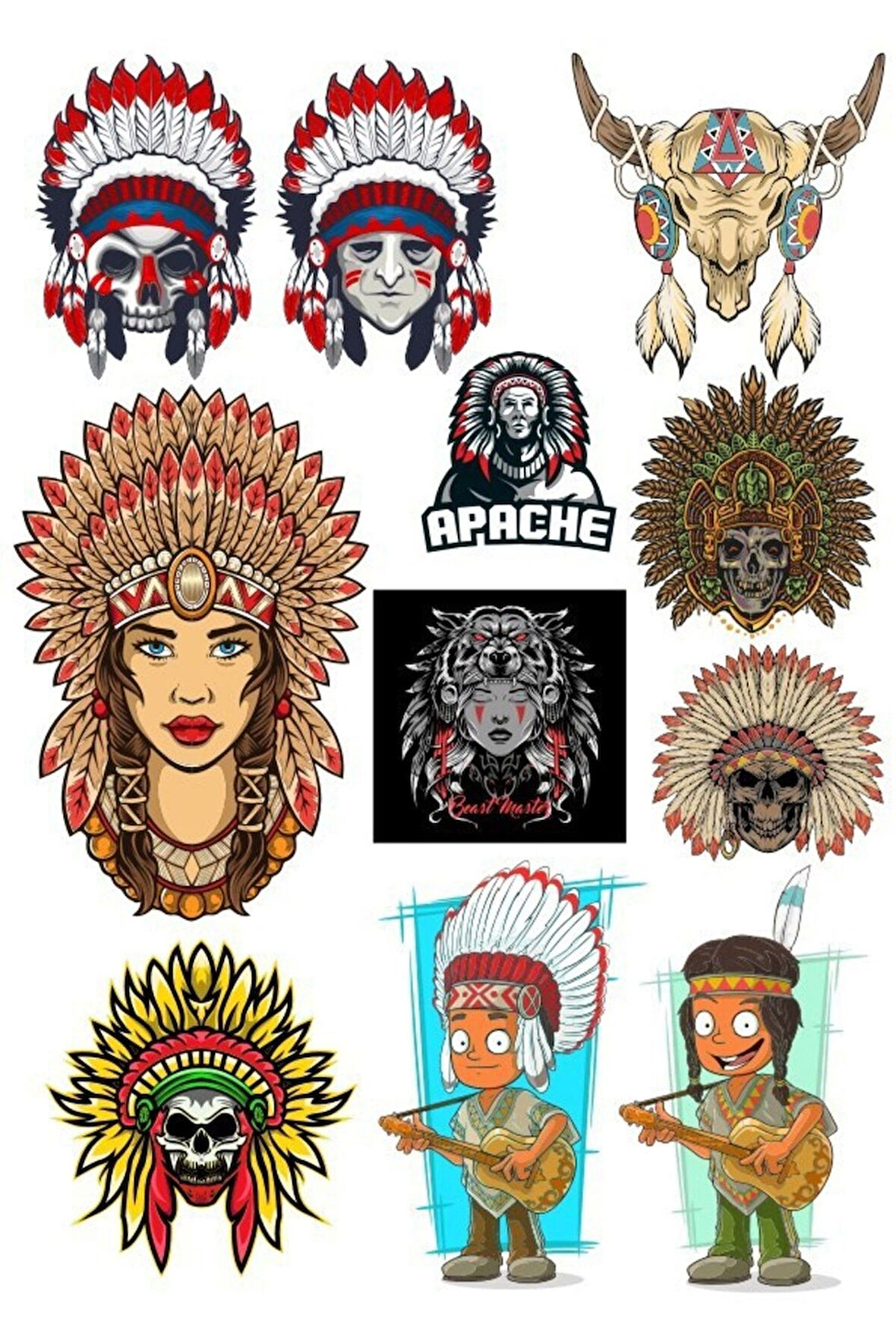 Kızılderili Apachi Sticker Set-1 11 Parça Telefon, Tablet, Defter, Laptop Sticker