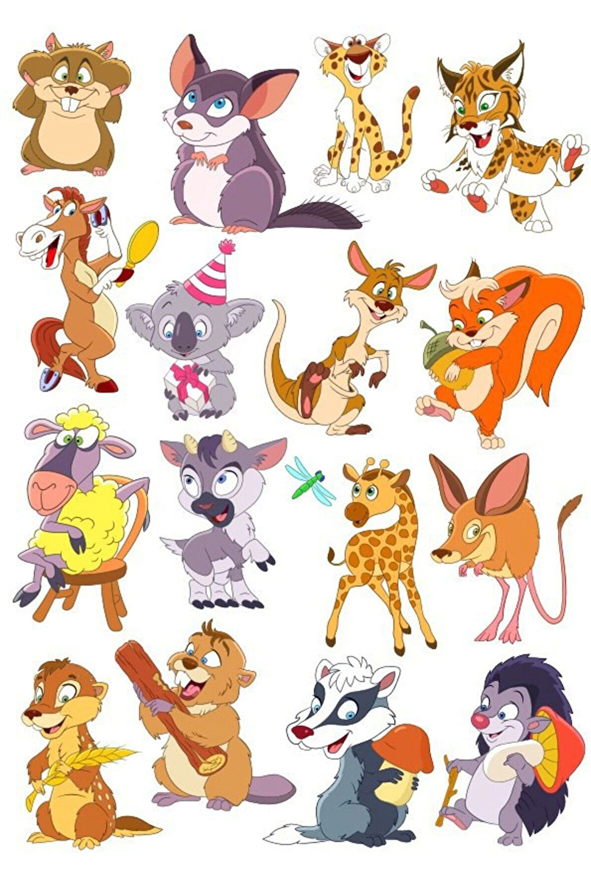 Sevimli Hayvanlar Sticker Set-1 16 Parça Telefon, Tablet, Defter, Laptop Sticker