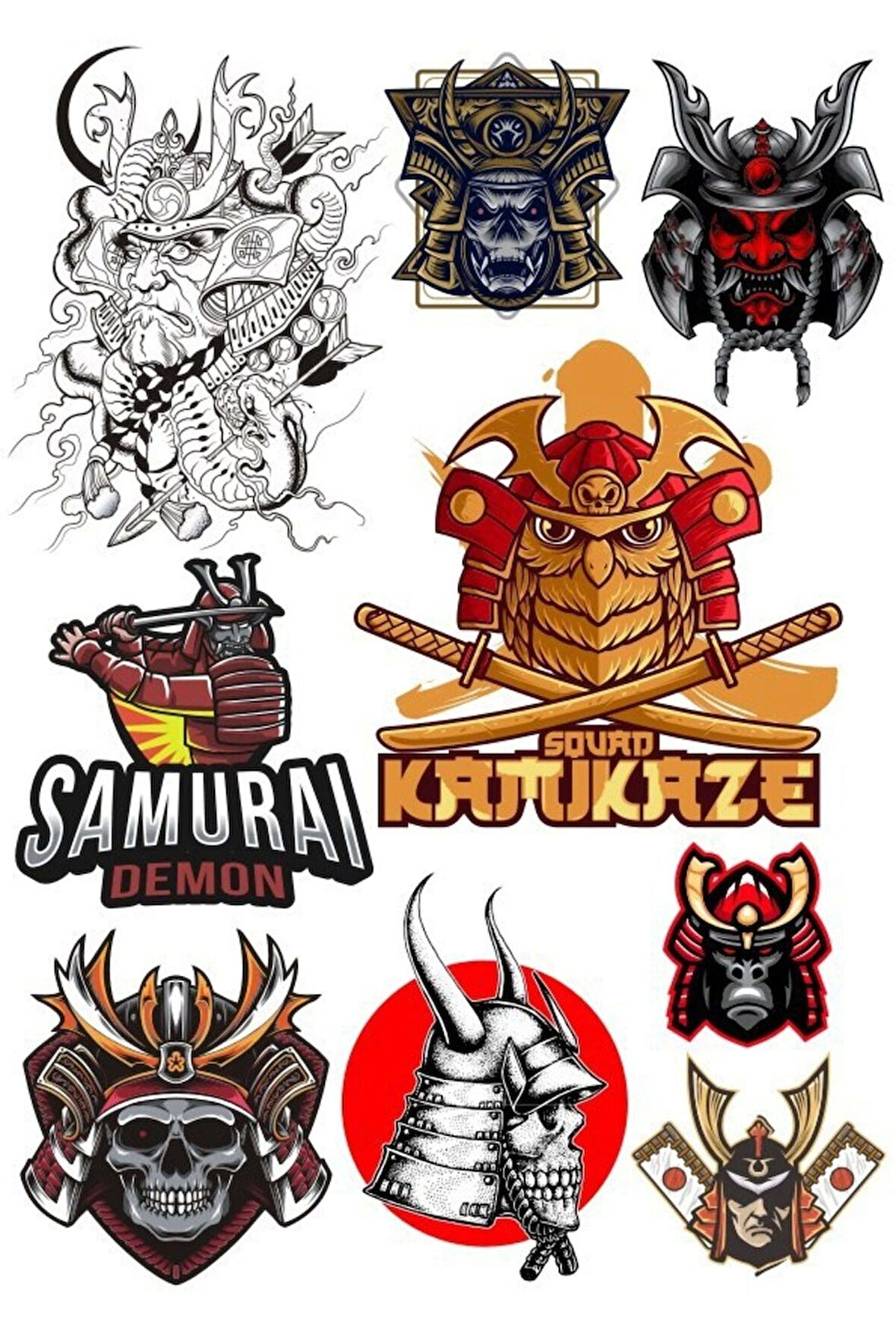 Samurai Sticker Set-2 9 Parça Telefon, Tablet, Defter, Laptop Sticker