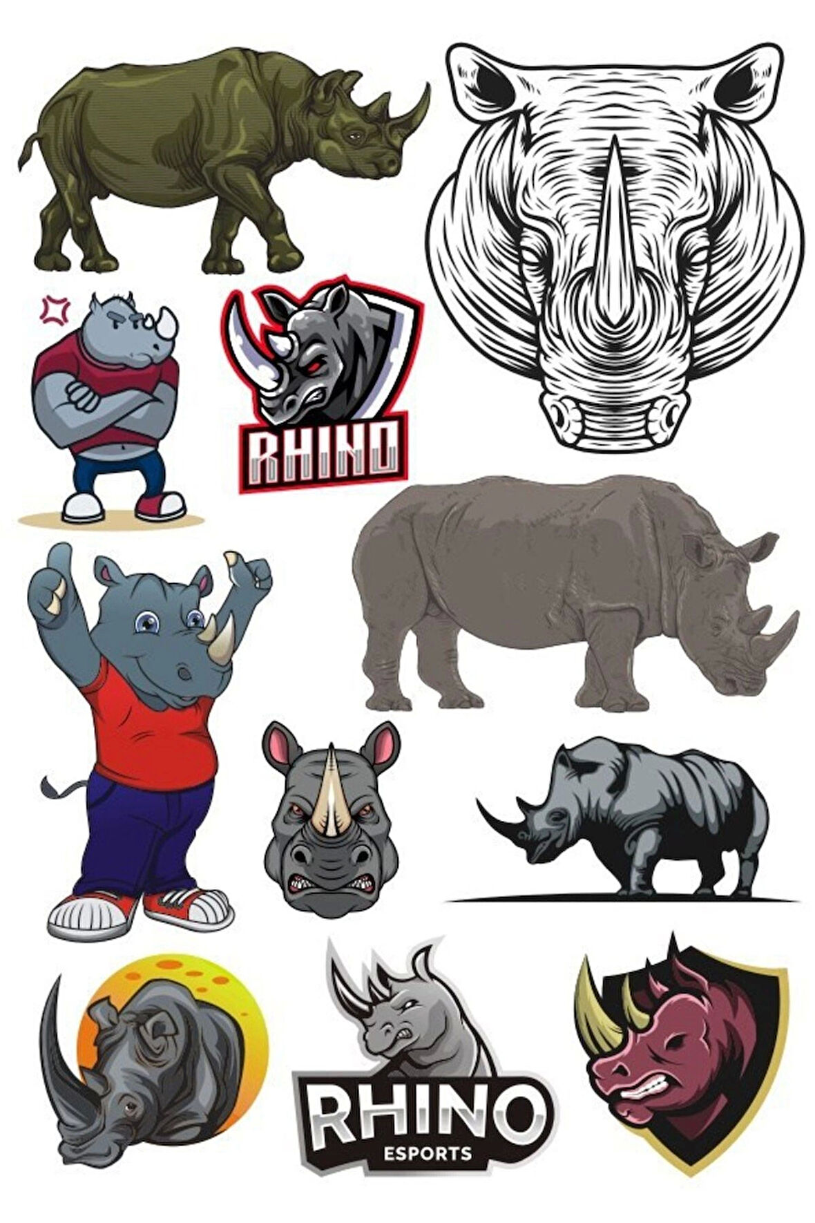 Gergedan Sticker Set-1 12 Parça Telefon, Tablet, Defter, Laptop Sticker