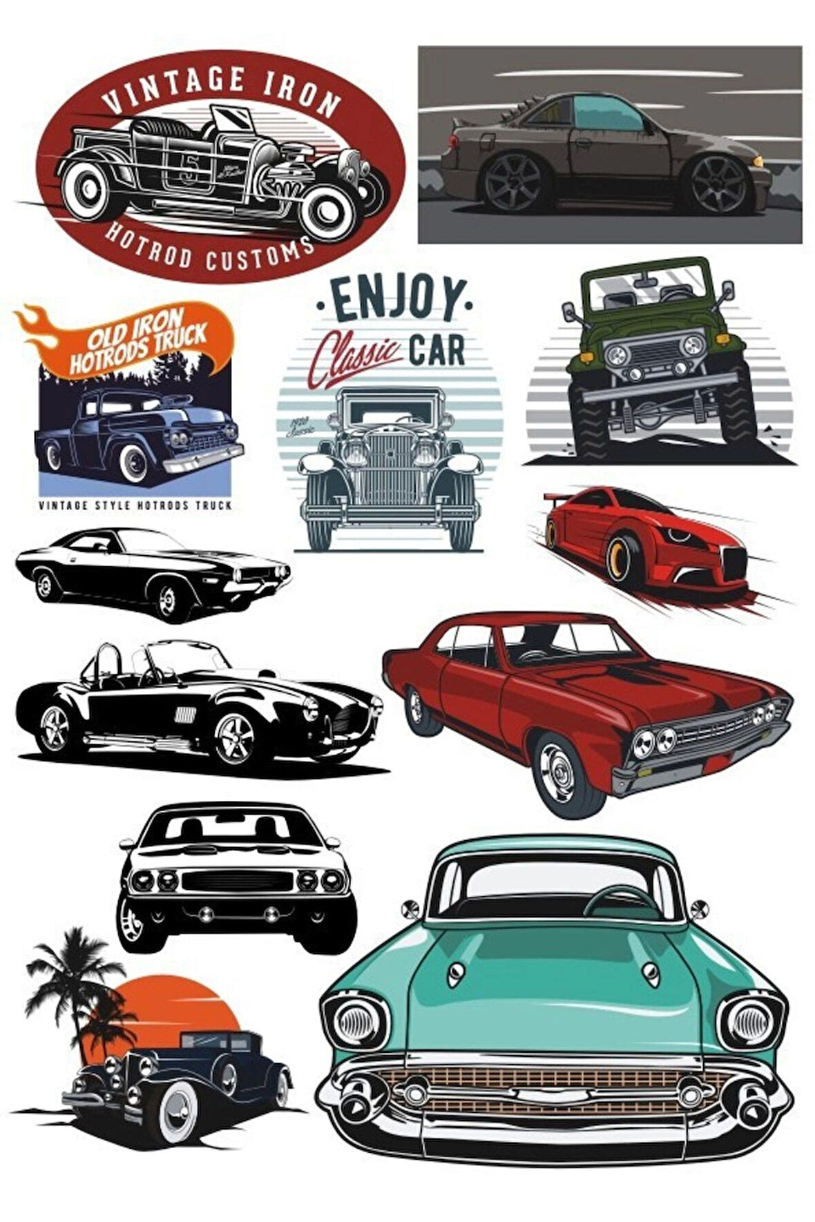 Arabalar Sticker Set -1 9 Parça Telefon, Tablet, Defter, Laptop Sticker