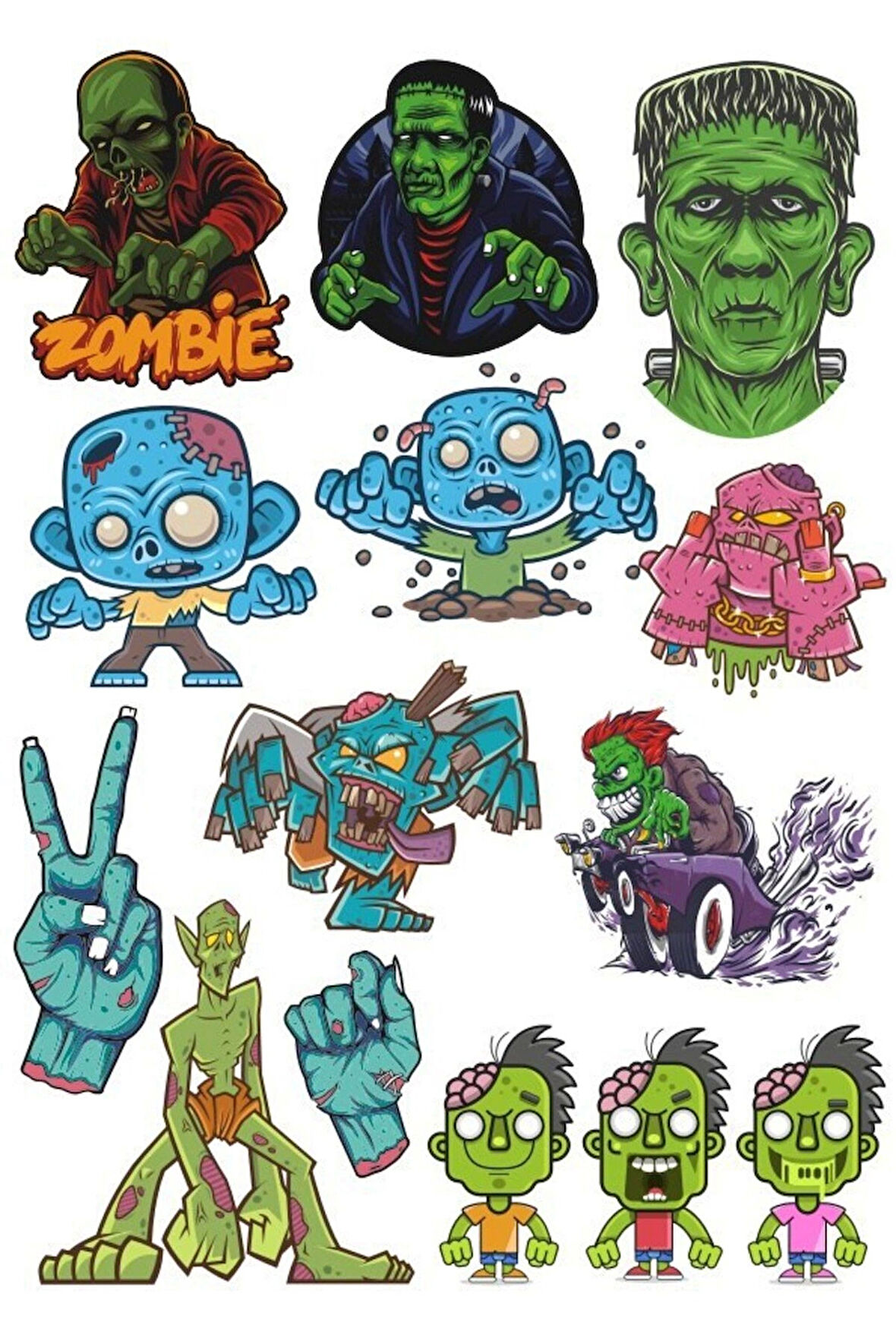 Zombie Canavarlar Sticker Set-1 14 Parça Telefon, Tablet, Defter, Laptop Sticker
