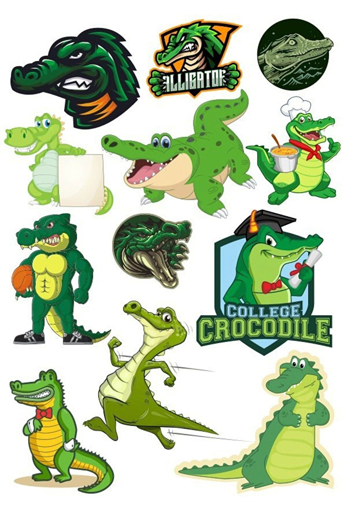 Timsah Sticker Set-1 12 Parça Telefon, Tablet, Defter, Laptop Sticker