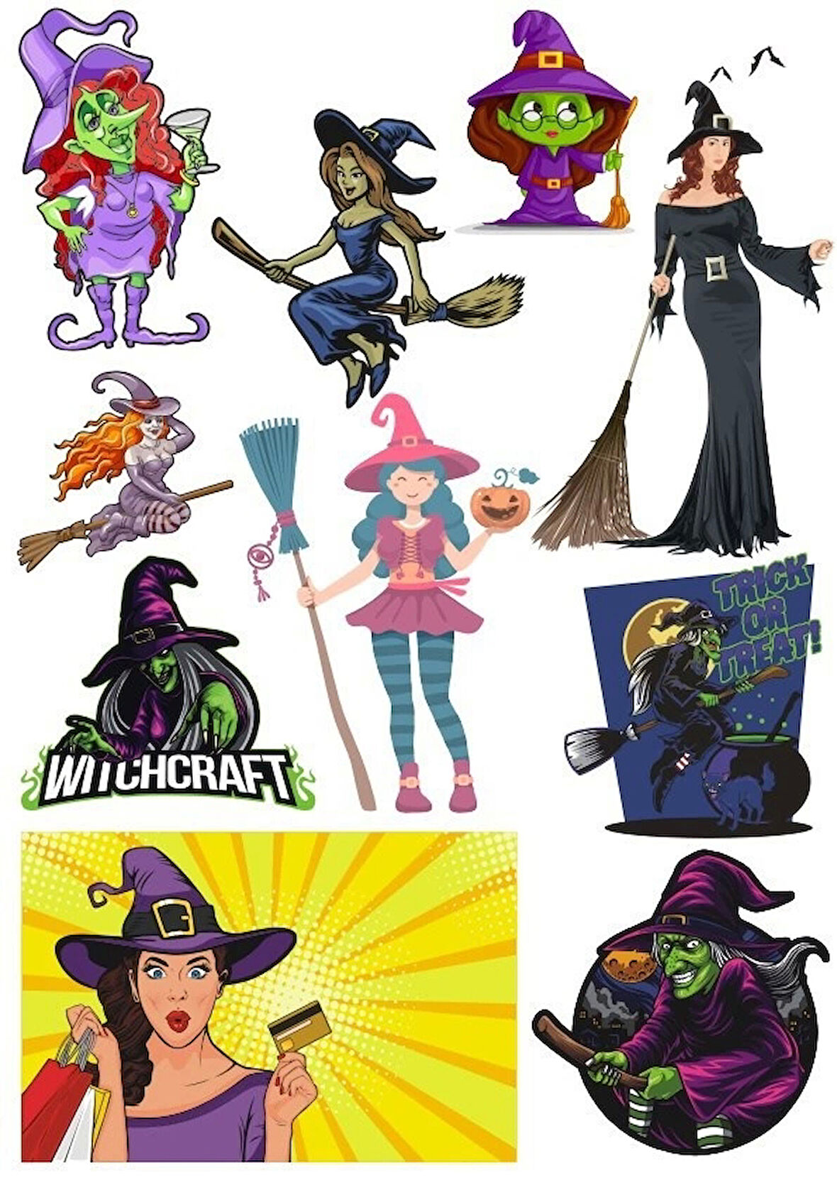 Cadı Sticker Set-4 10 Parça Telefon, Tablet, Defter, Laptop Sticker