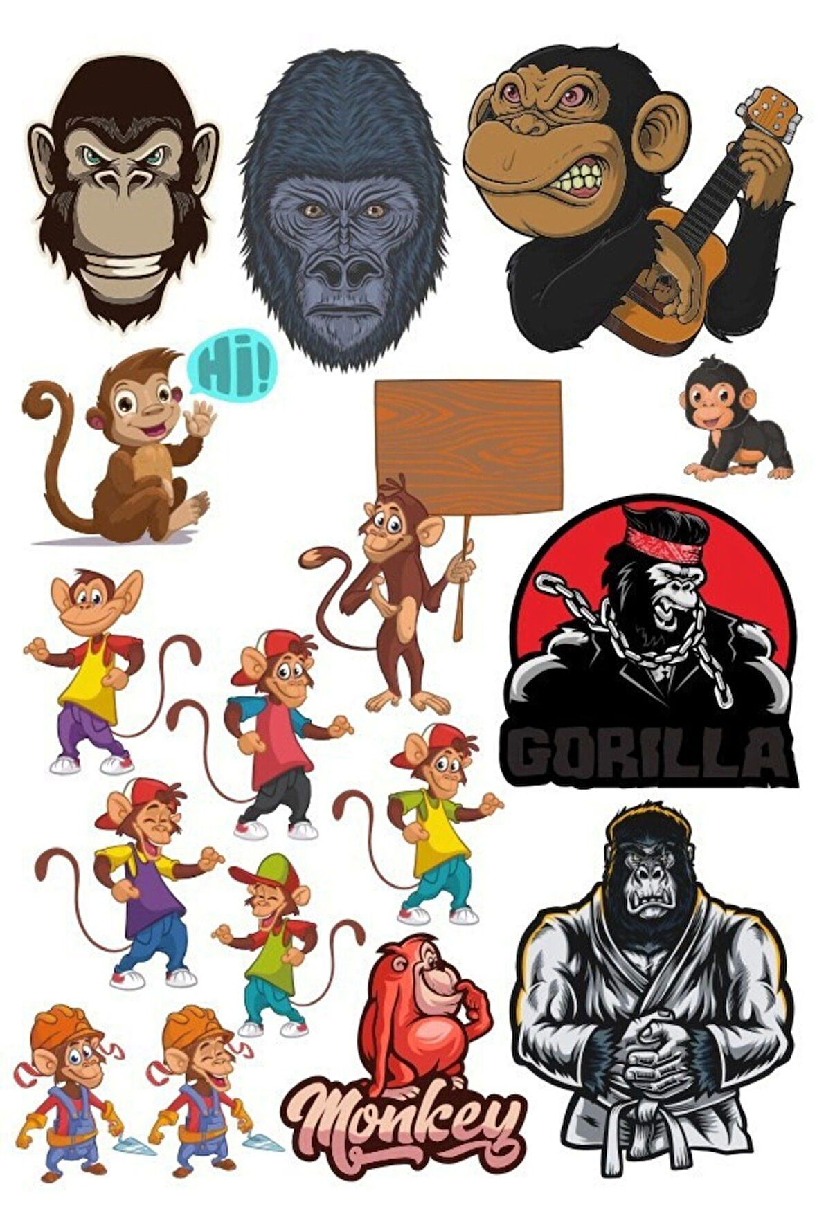 Maymun Sticker Set-2 13 Parça Telefon, Tablet, Defter, Laptop Sticker