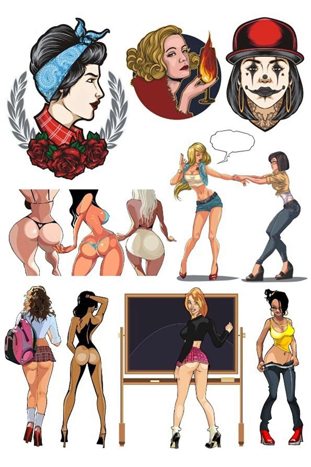 Kadın Stciker Set-3 11 Parça Telefon, Tablet, Defter, Laptop Sticker