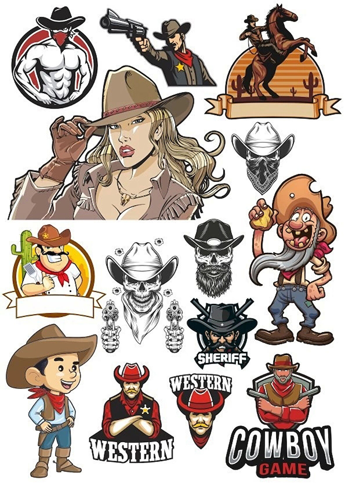 Cowboy Sticker-1 13 Parça Telefon, Tablet, Defter, Laptop Sticker
