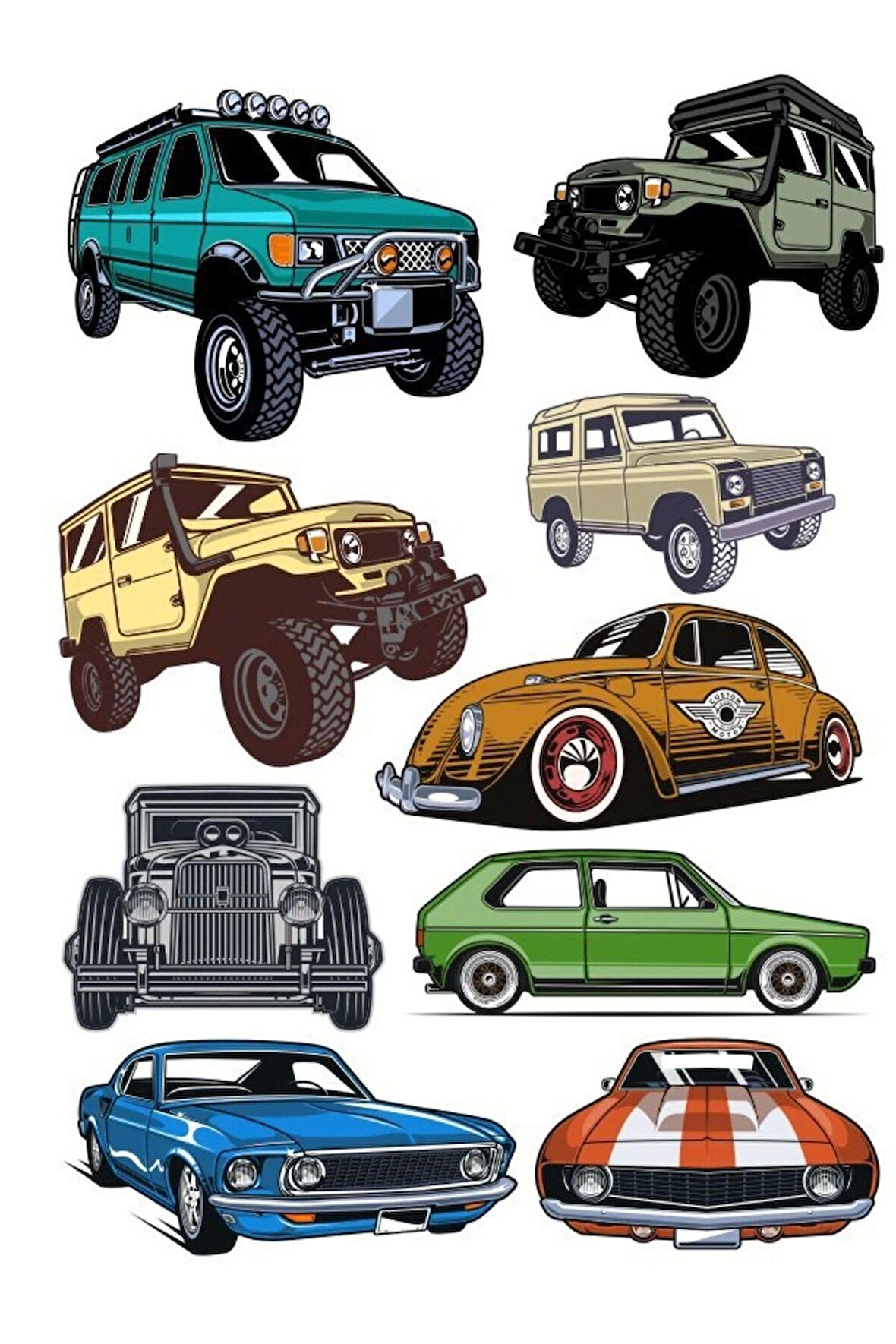 Arabalar Sticker Set-4 9 Parça Telefon, Tablet, Defter, Laptop Sticker