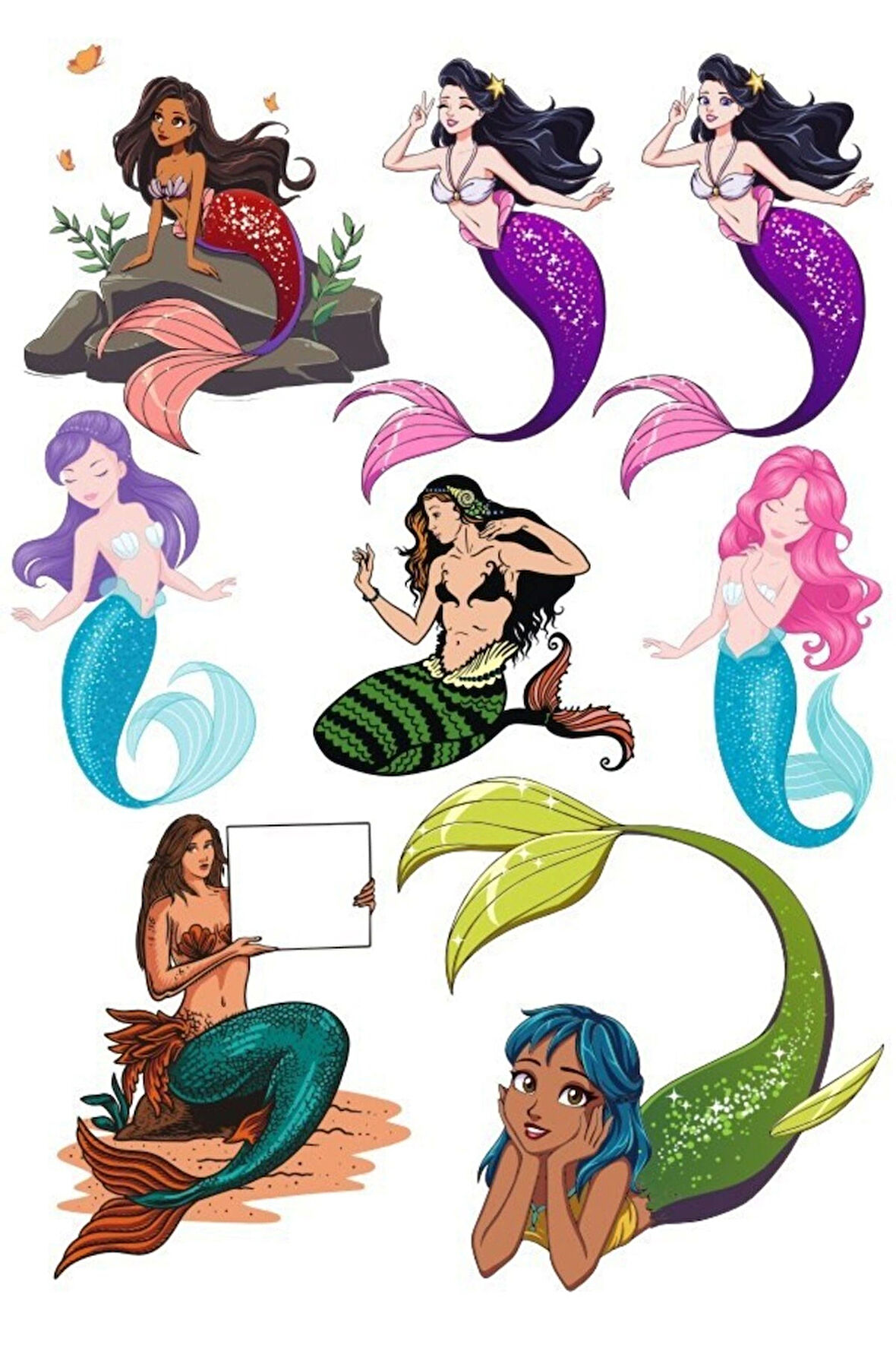 Deniz Kızı Sticker Set-1 9 Parça Telefon, Tablet, Defter, Laptop Sticker