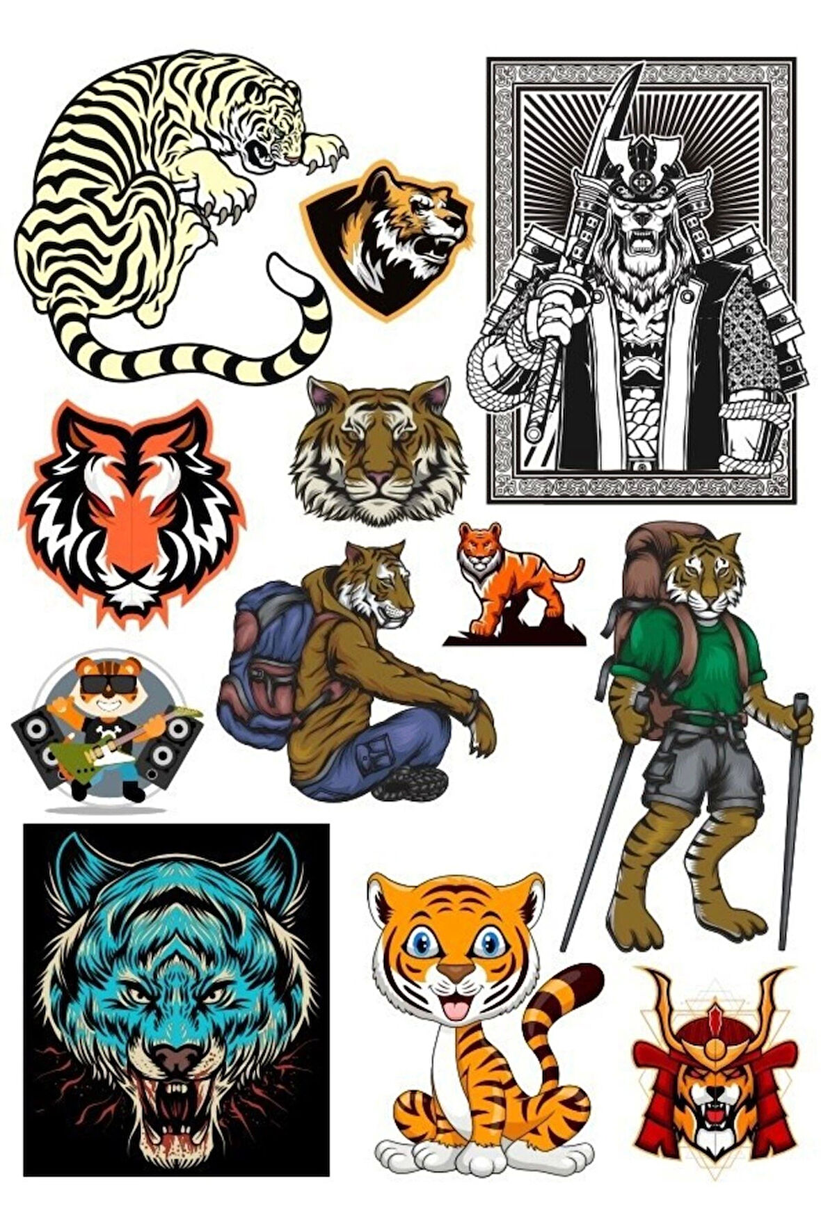 Kaplan Tiger Sticker Set-2 12 Parça Telefon, Tablet, Defter, Laptop Sticker