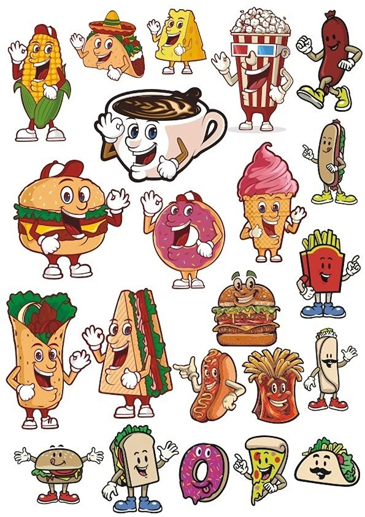Yiyecekler Sticker Set-1 15 Parça Telefon, Tablet, Defter, Laptop Sticker