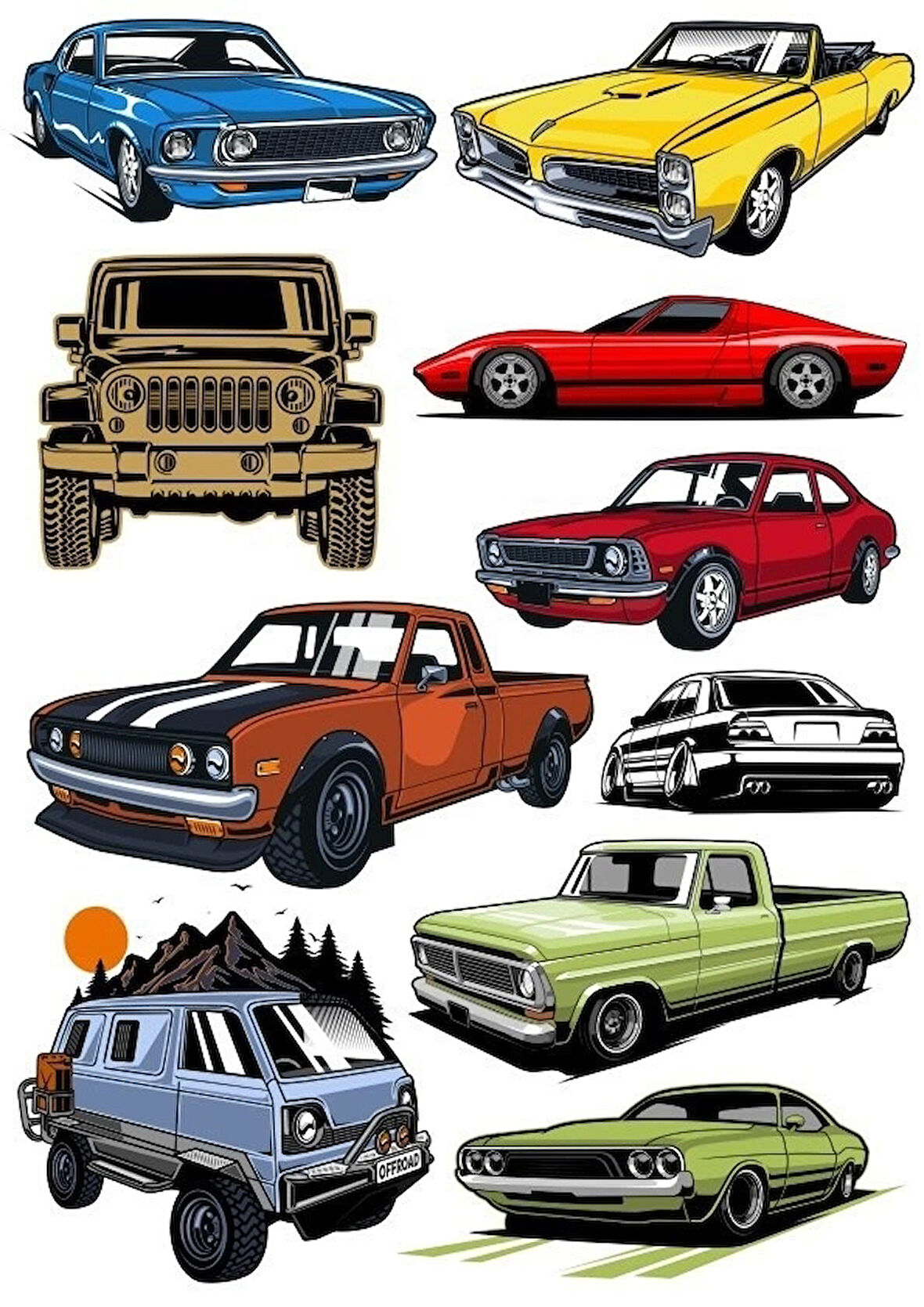 Arabalar Sticker Set-5 9 Parça Telefon, Tablet, Defter, Laptop Sticker