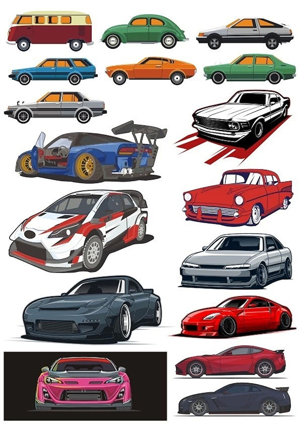 Arabalar Sticker Set 13 Parça Telefon, Tablet, Defter, Laptop Sticker