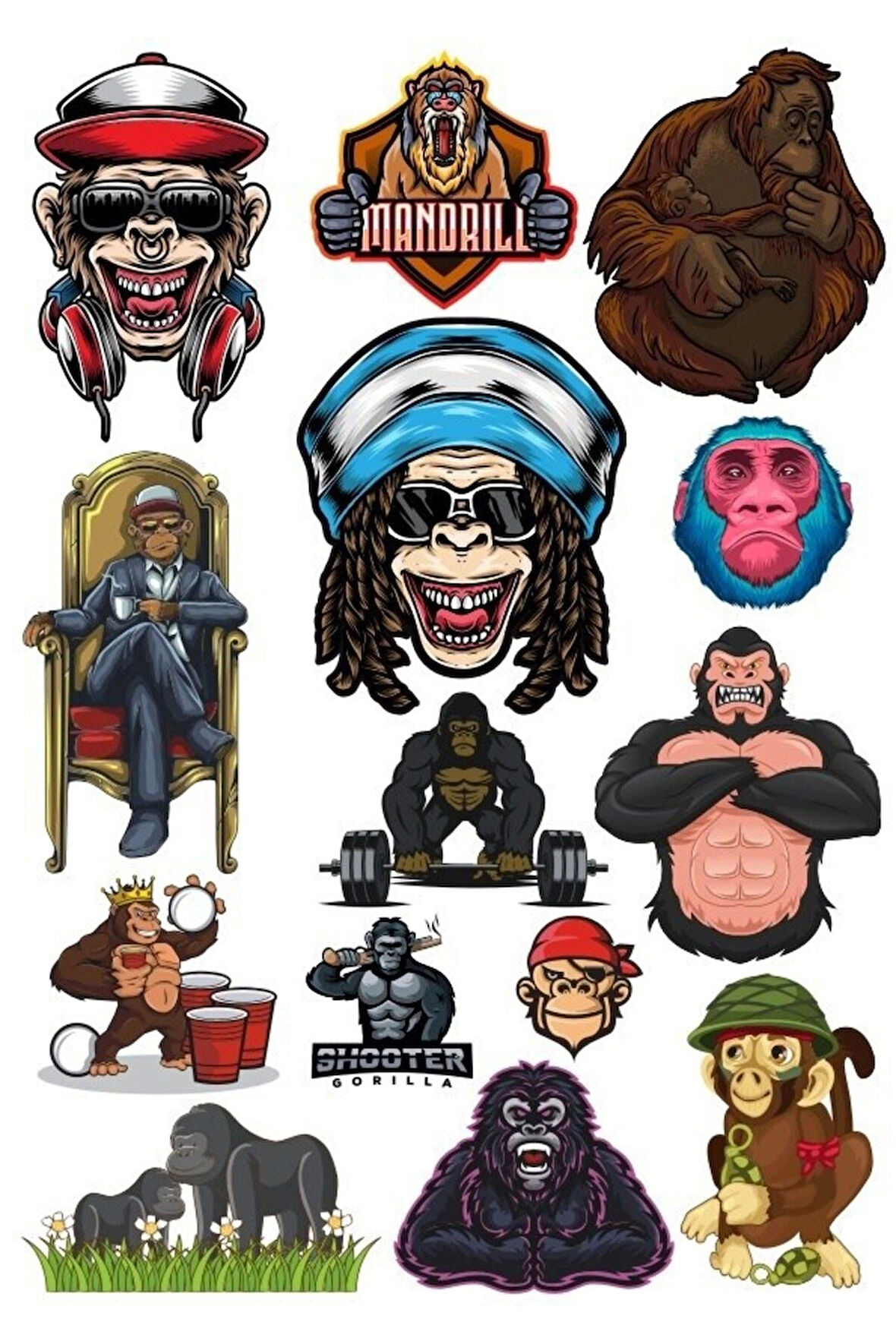 Goril Sticker Set-2 15 Parça Telefon, Tablet, Defter, Laptop Sticker