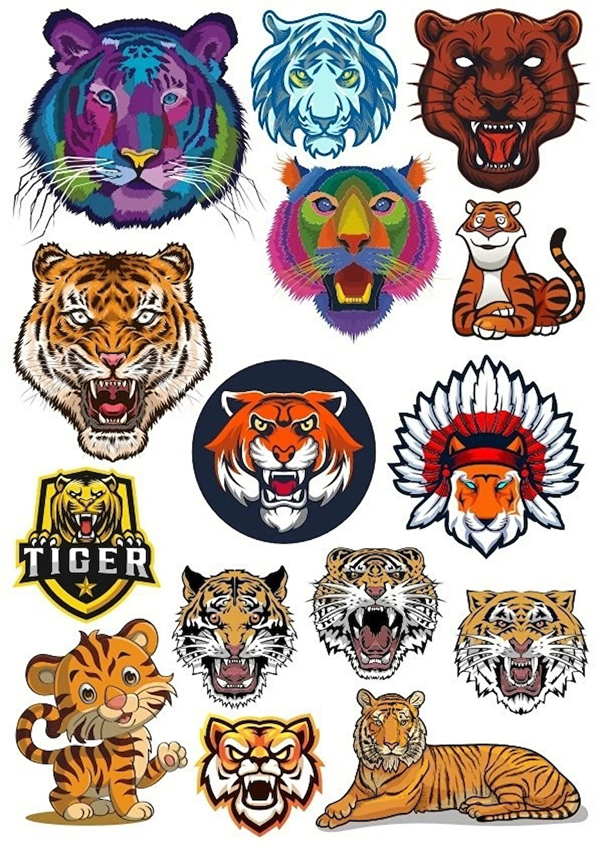 Kaplan Tiger Sticker Set-5 13 Parça Telefon, Tablet, Defter, Laptop Sticker