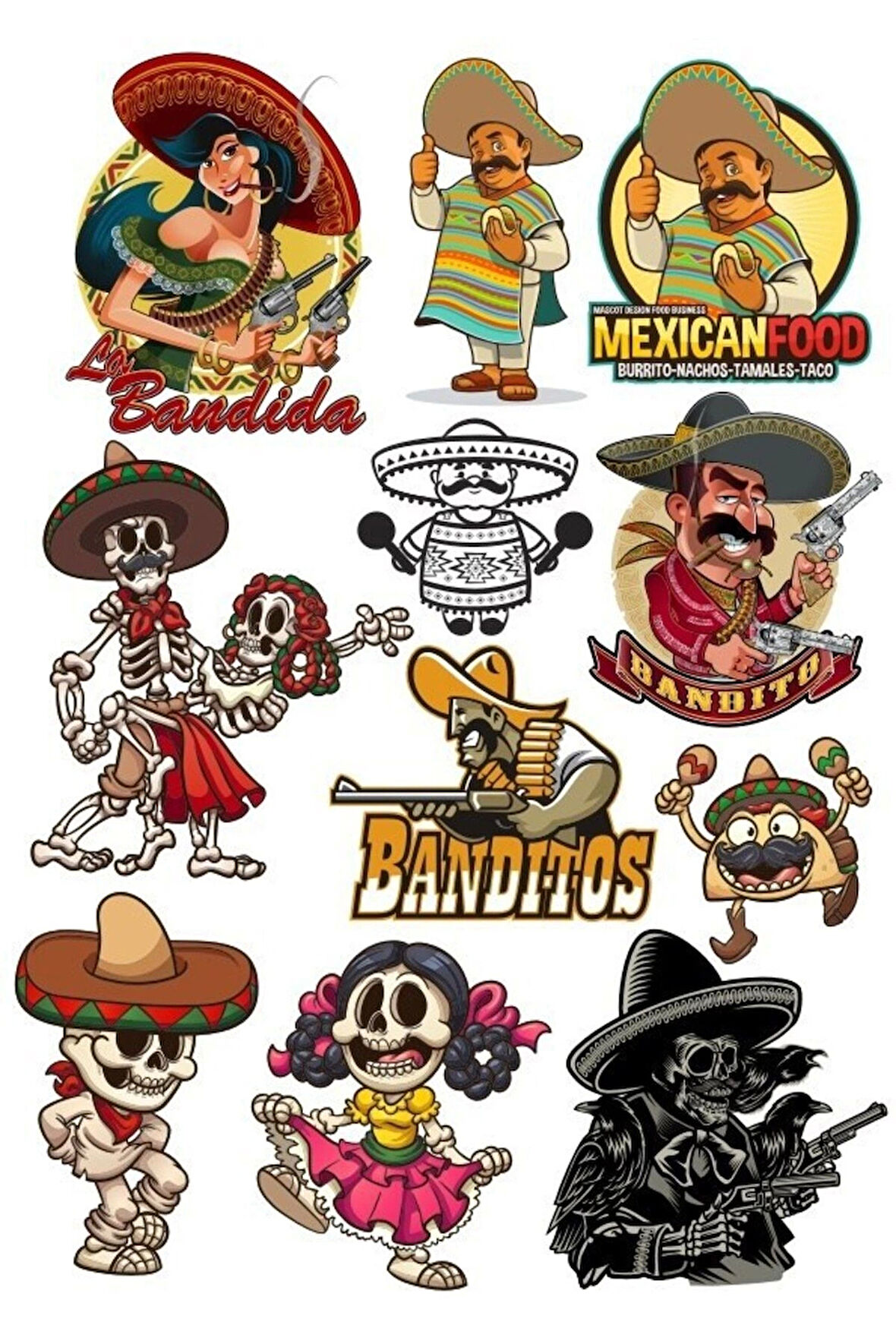 Meksika Temalı Sticker Set 11 Parça Telefon, Tablet, Defter, Laptop Sticker