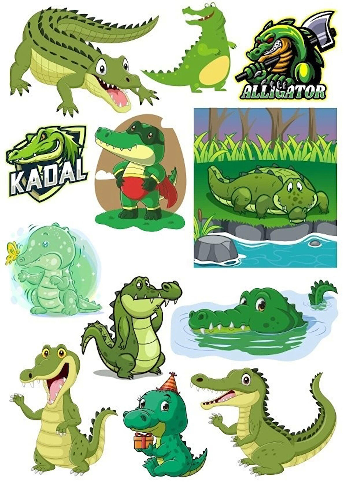 Timsah Sticker Set-4 9 Parça Telefon, Tablet, Defter, Laptop Sticker