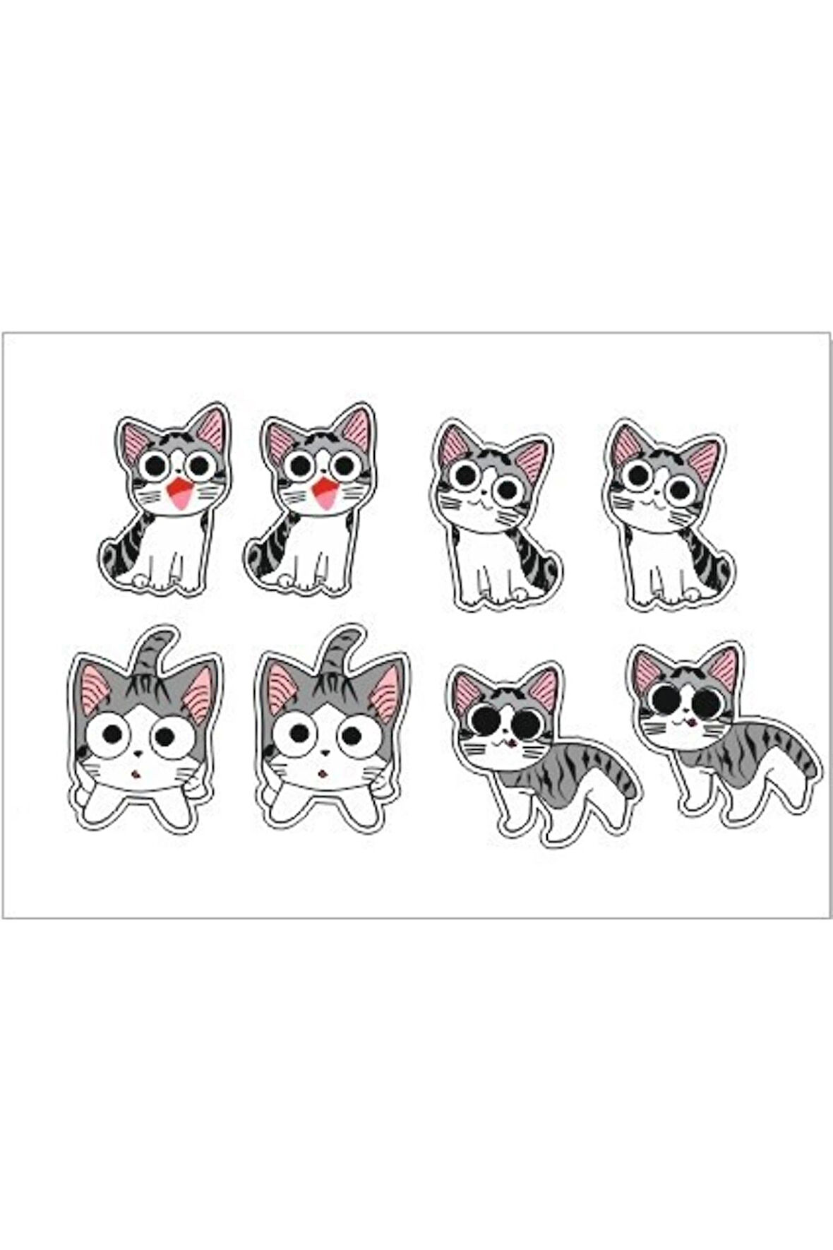 Sevimli Kedicik Sticker Set 8 Parça Telefon, Tablet, Defter, Laptop Sticker