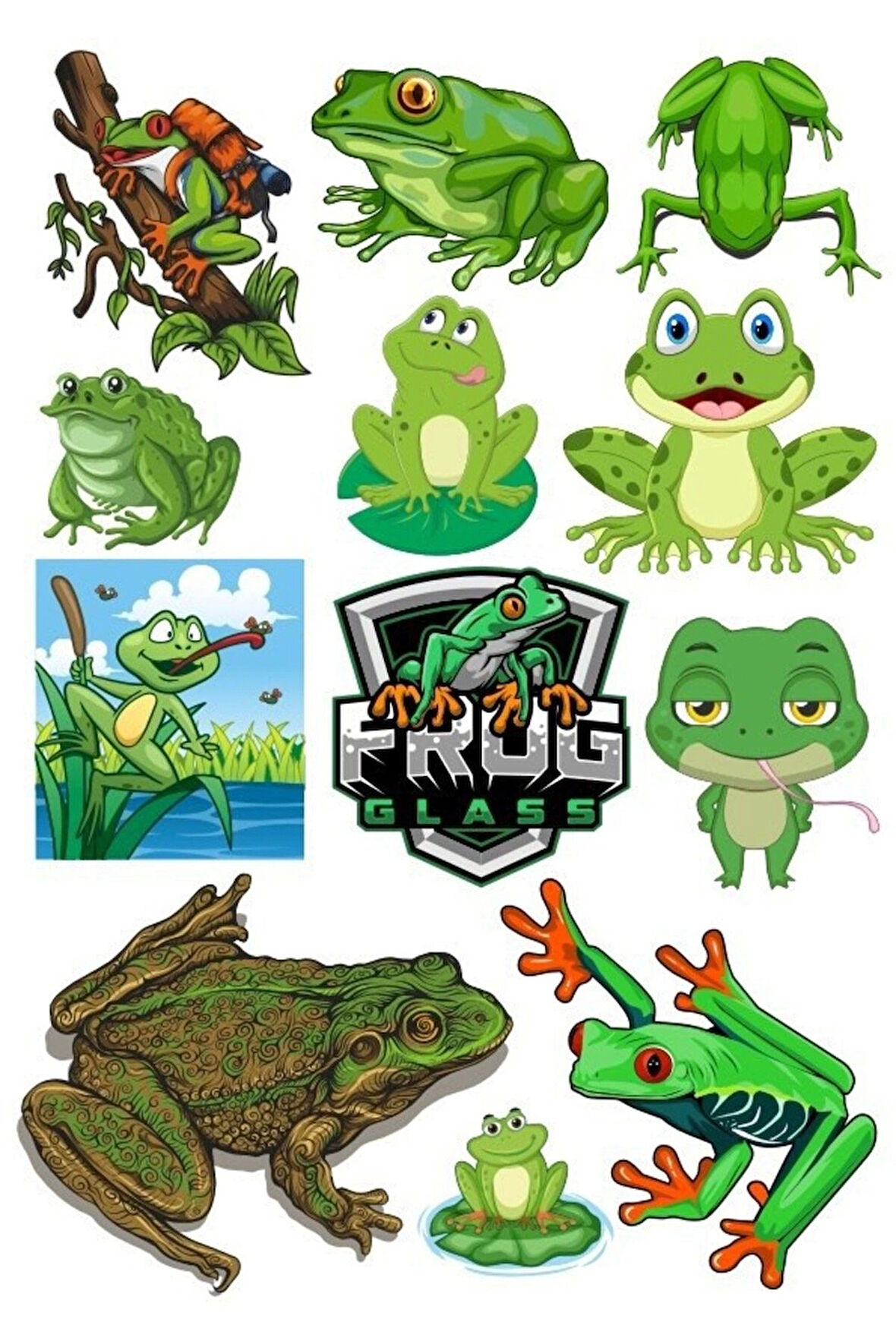 Kurbağa Sticker Set-1 12 Parça Telefon, Tablet, Defter, Laptop Sticker