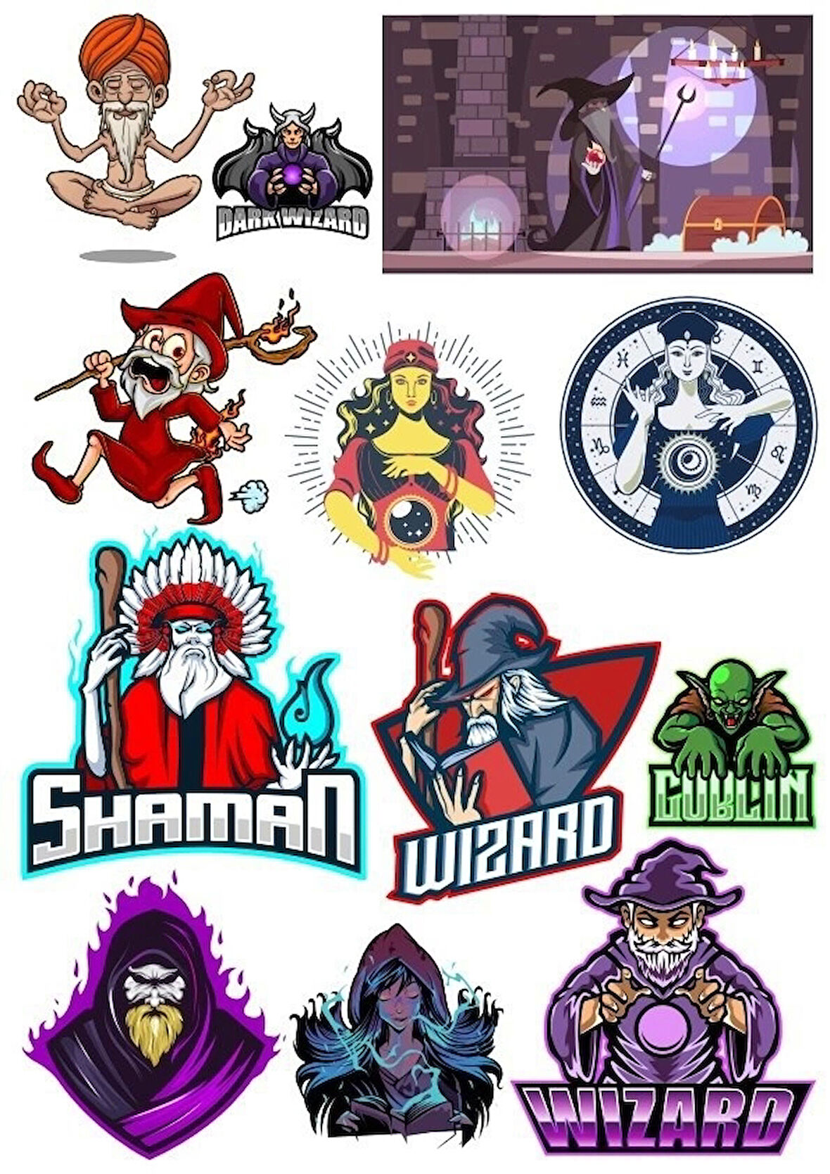 Shaman Büyücü Sticker Set-1 14 Parça Telefon, Tablet, Defter, Laptop Sticker