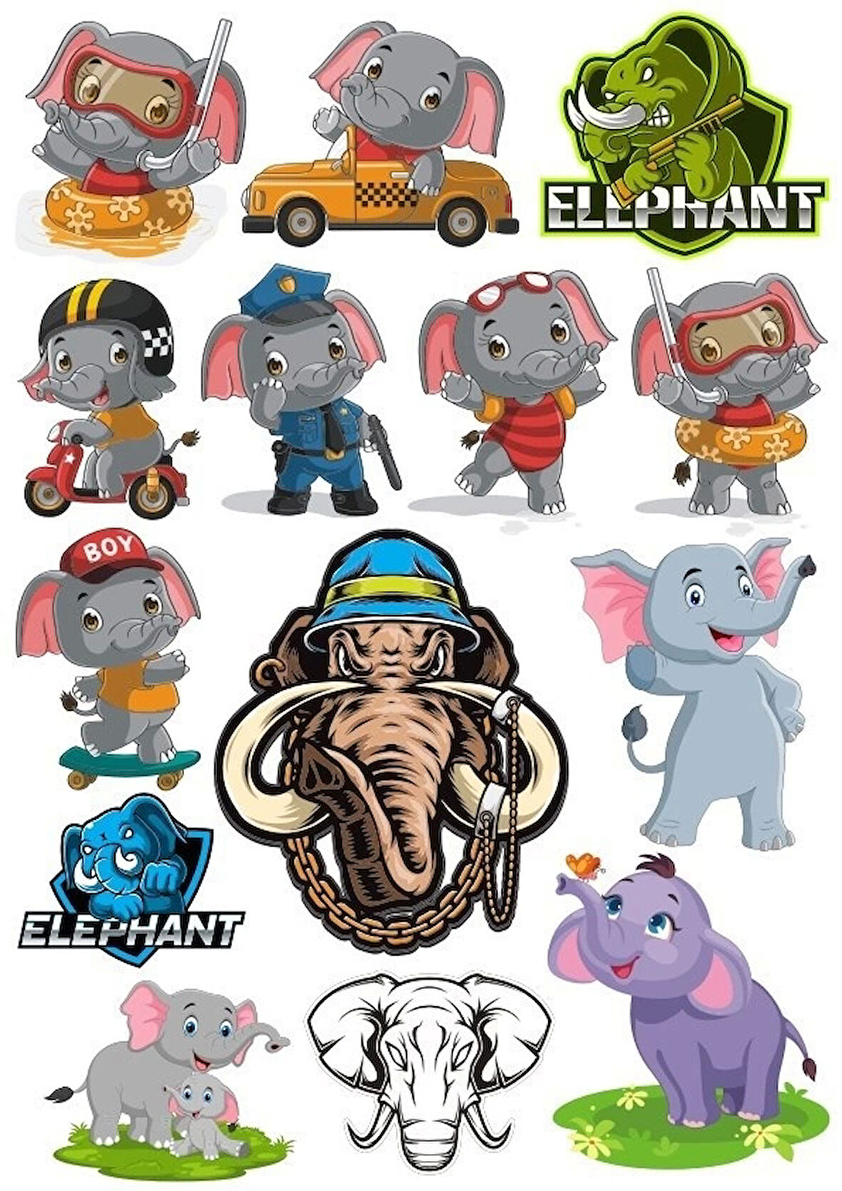 Fil Sticker Set-1 13 Parça Telefon, Tablet, Defter, Laptop Sticker