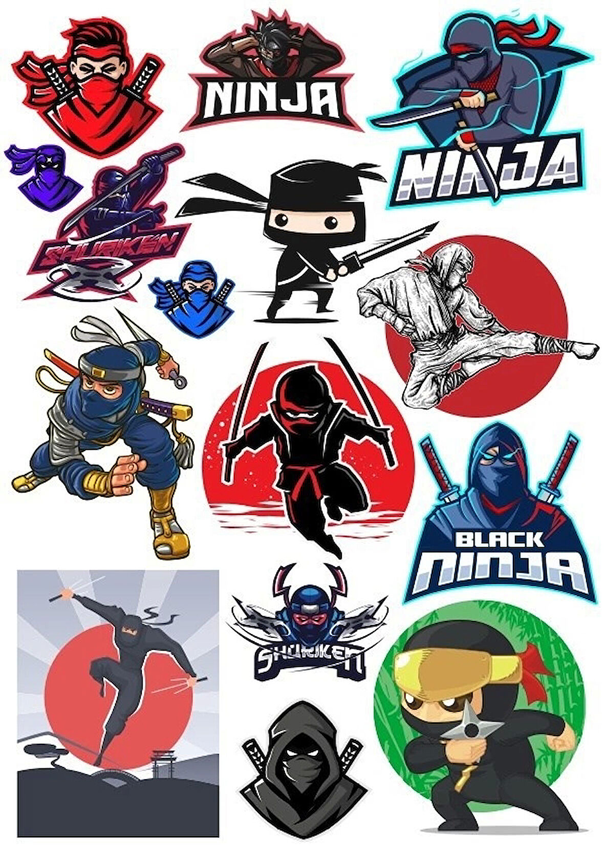 Ninja Sticker Set-1 13 Parça Telefon, Tablet, Defter, Laptop Sticker