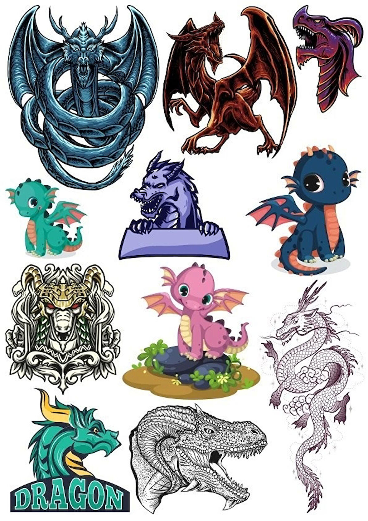 Ejderha Dragon Sticker -6 13 Parça Telefon, Tablet, Defter, Laptop Sticker