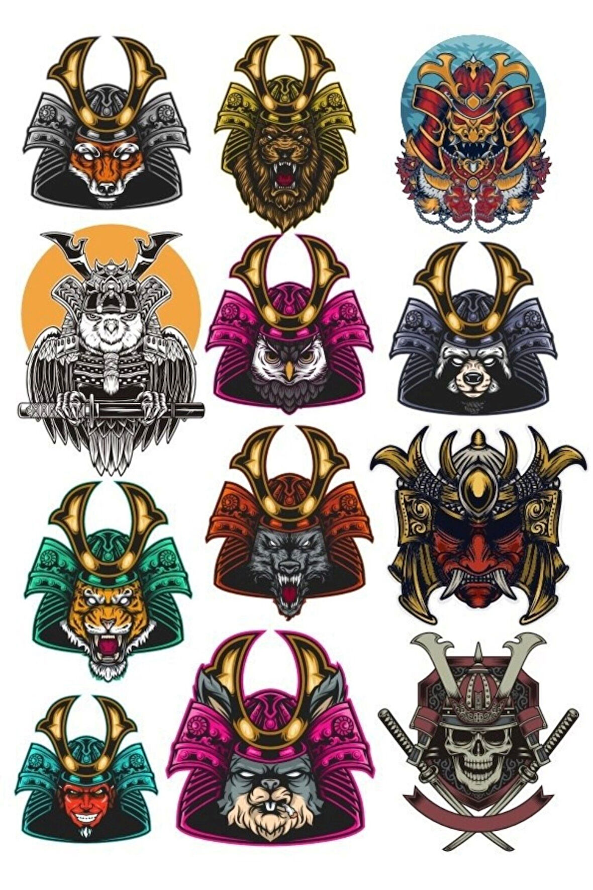 Samurai Sticker Set-5 12 Parça Telefon, Tablet, Defter, Laptop Sticker