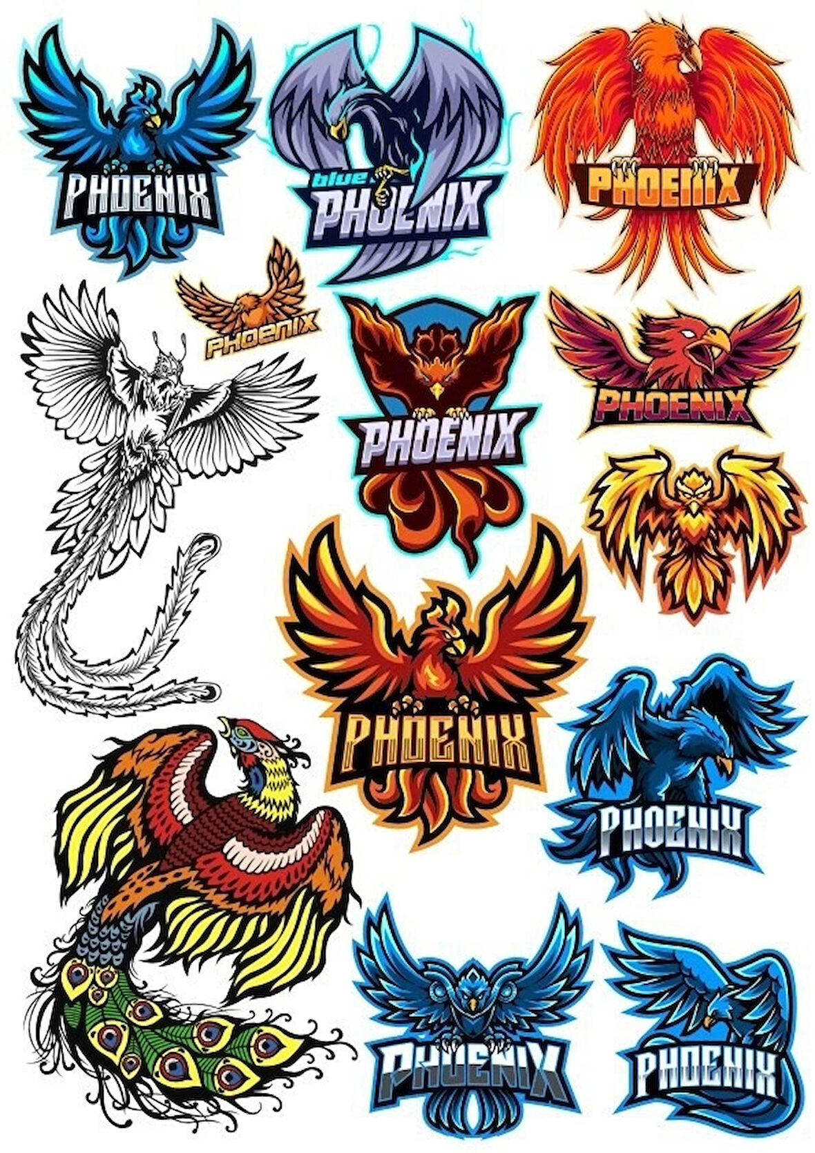 Anka Kuşu Phoneix Sticker Set-1 12 Parça Telefon, Tablet, Defter, Laptop Sticker