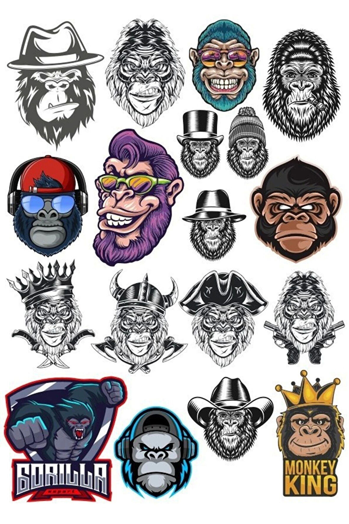 Goril Sticker Set-6 15 Parça Telefon, Tablet, Defter, Laptop Sticker