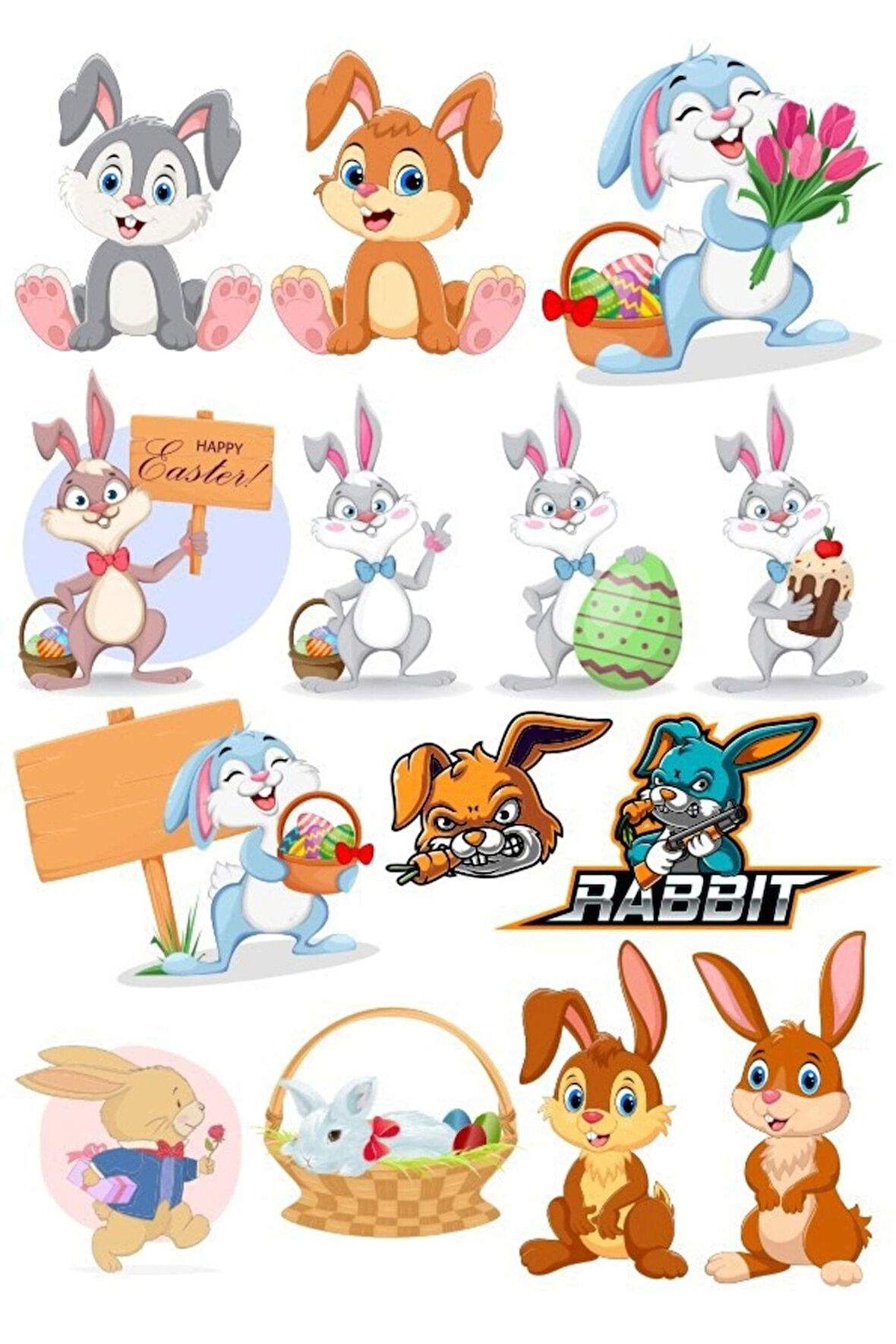 Tavşan Sticker Set-4 14 Parça Telefon, Tablet, Defter, Laptop Sticker