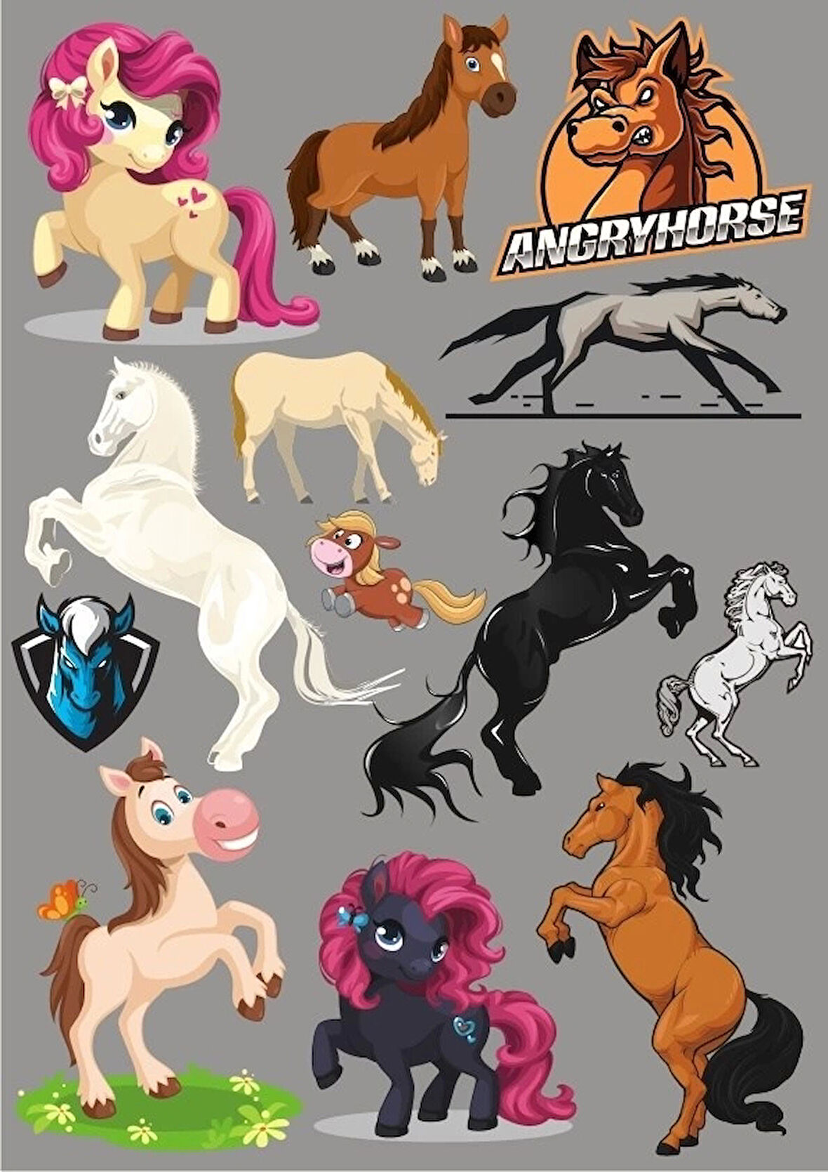 At ve Unicorn Sticker Set 12 Parça Telefon, Tablet, Defter, Laptop Sticker