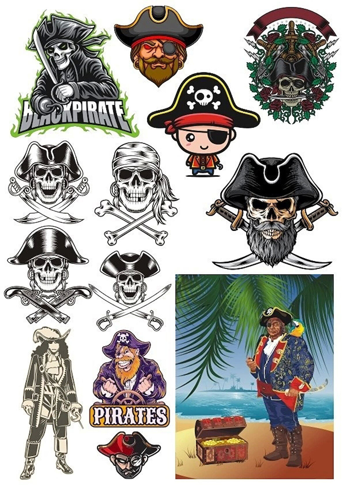 Korsan Kuru Kafa Sticker Set-2 15 Parça Telefon, Tablet, Defter, Laptop Sticker