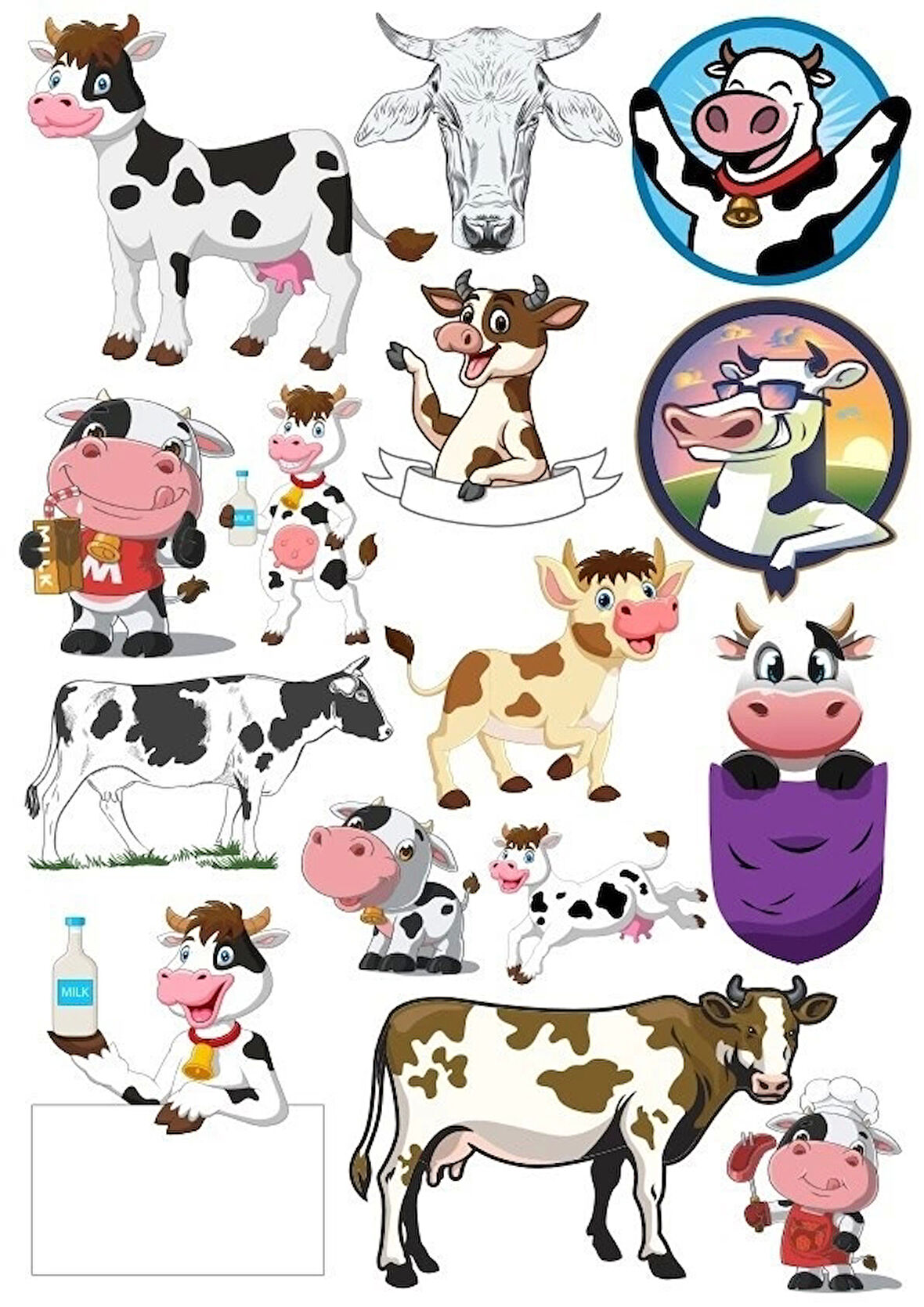 İnek Sticker Set-3 13 Parça Telefon, Tablet, Defter, Laptop Sticker